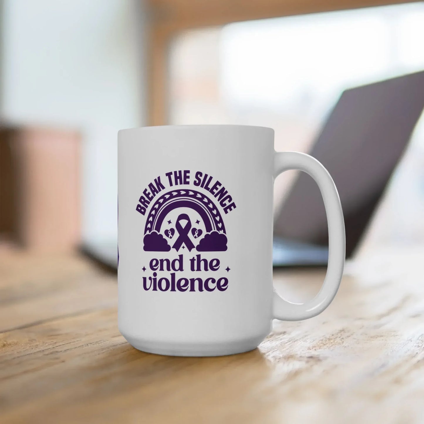 Shop our premium break the silence end the violence ceramic mug 11oz 15oz from MySisterIsASurvivor.