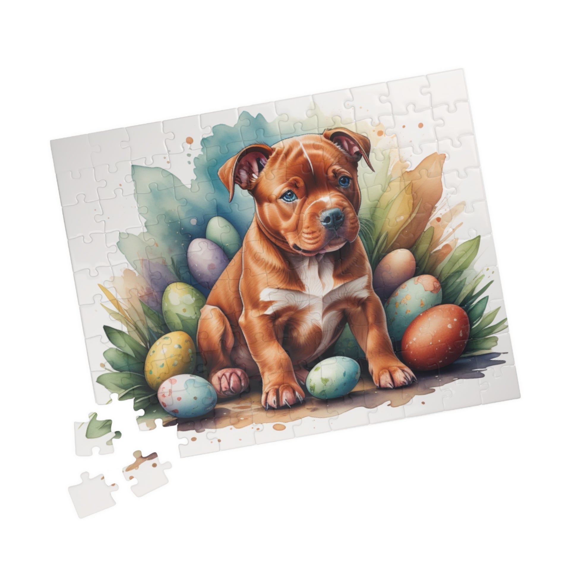 Pitbull (Red) Easter Puppy Puzzle - Dog Lovers, Mental Health Benefits, Holiday Fun, Mindfulness, Stress Relief, Festive Gift