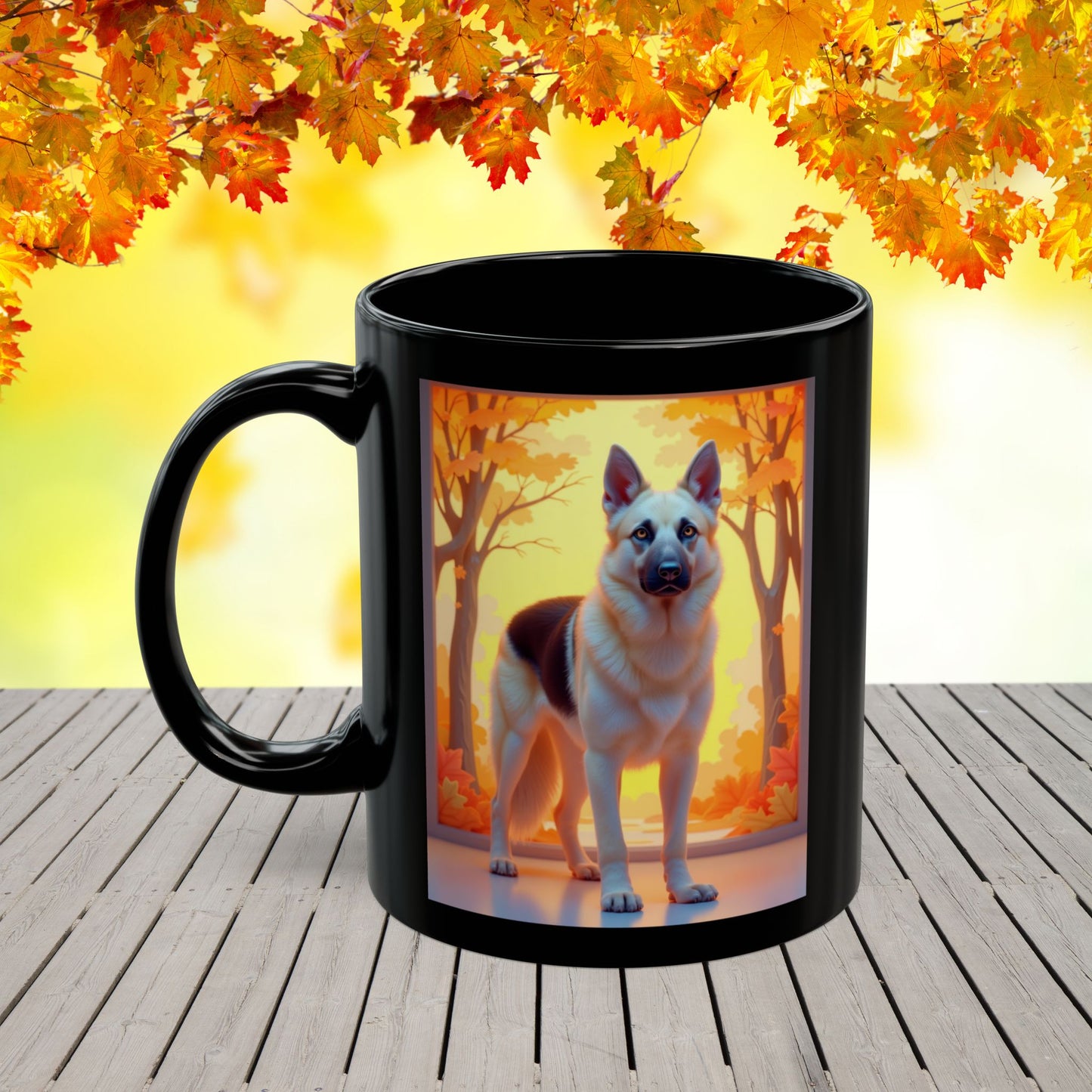 Black & Cream German Shepherd Autumn Personalized Mug - Custom Dog Lover Gift for Fall Coffee