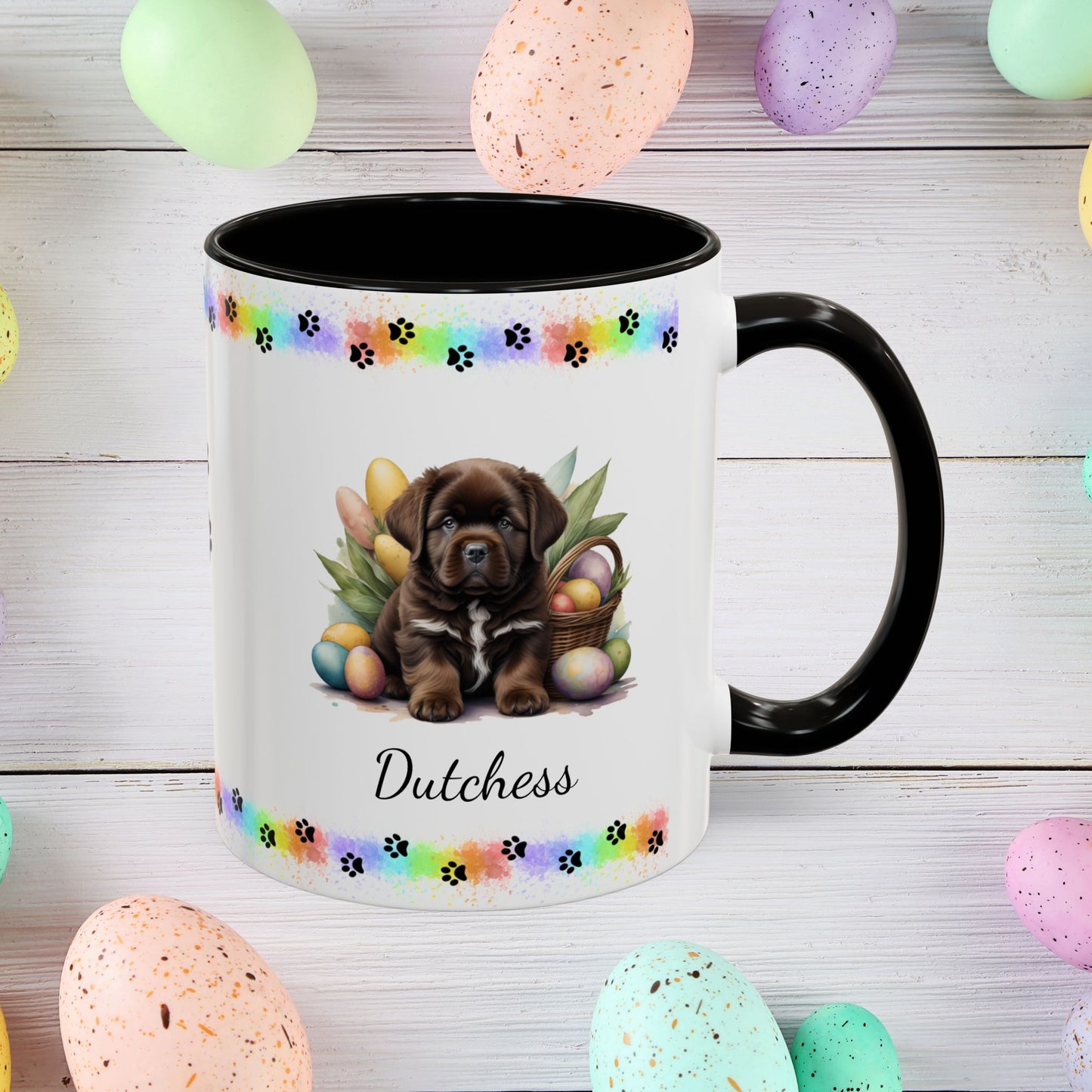Newfoundland Brown Easter puppy coffee mug, personalized cute dog coffee cup gift for mental health support