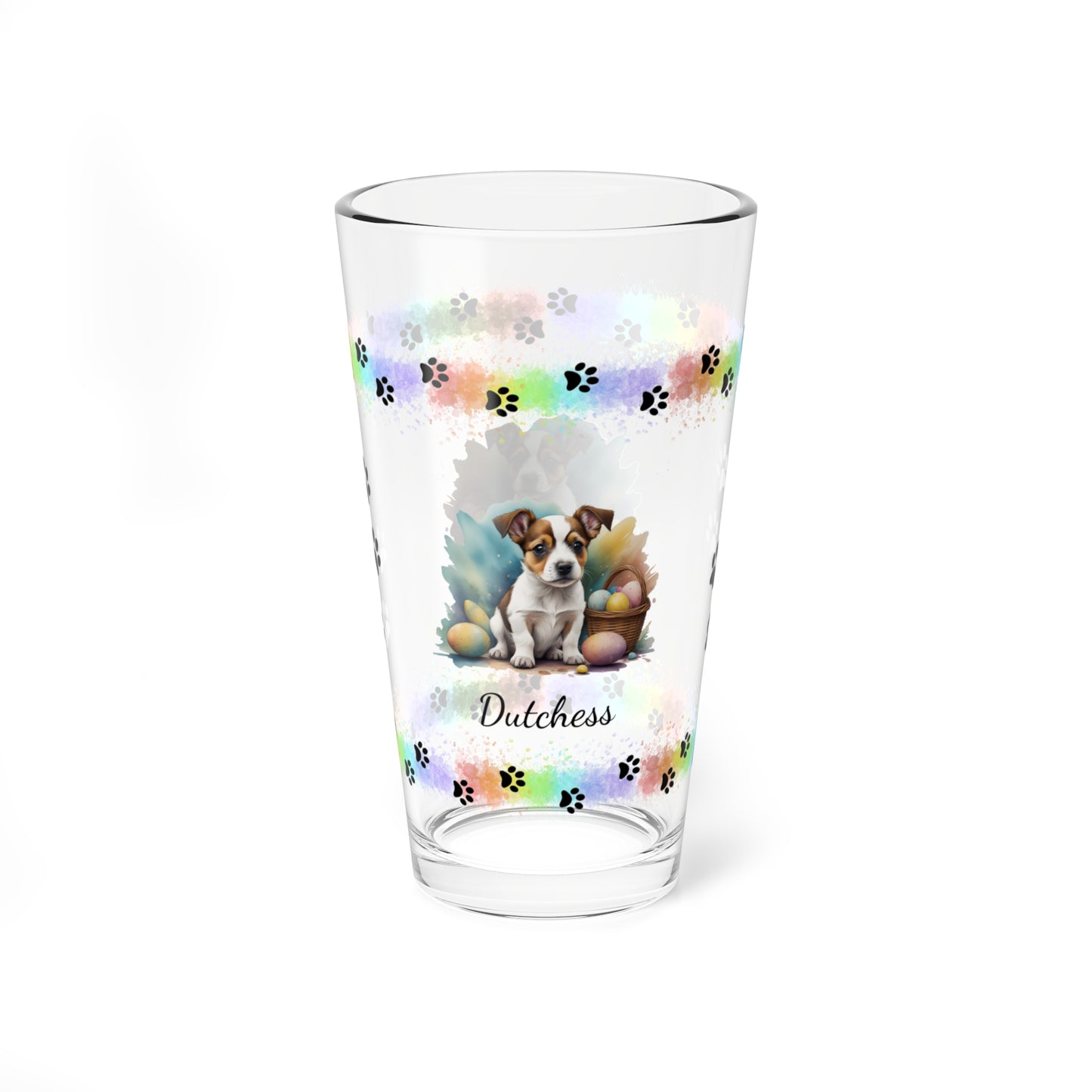 Jack Russell Terrier (Brown & White) Personalized Easter Puppy 16oz Pint Glass - Custom Dog Design, Mental Health Gift, Easter Décor, and Festive Celebrations