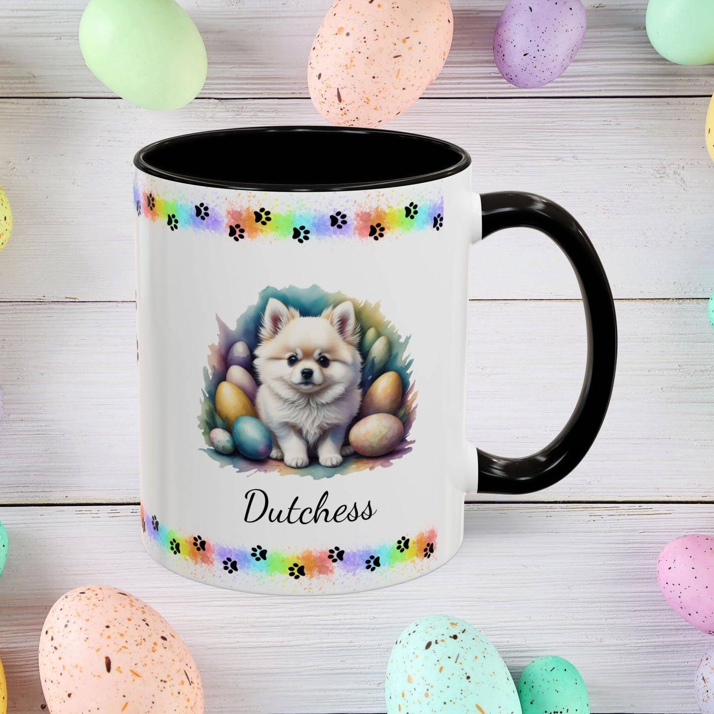 Pomeranian White Easter puppy coffee mug, personalized cute dog coffee cup gift for mental health support and comfort