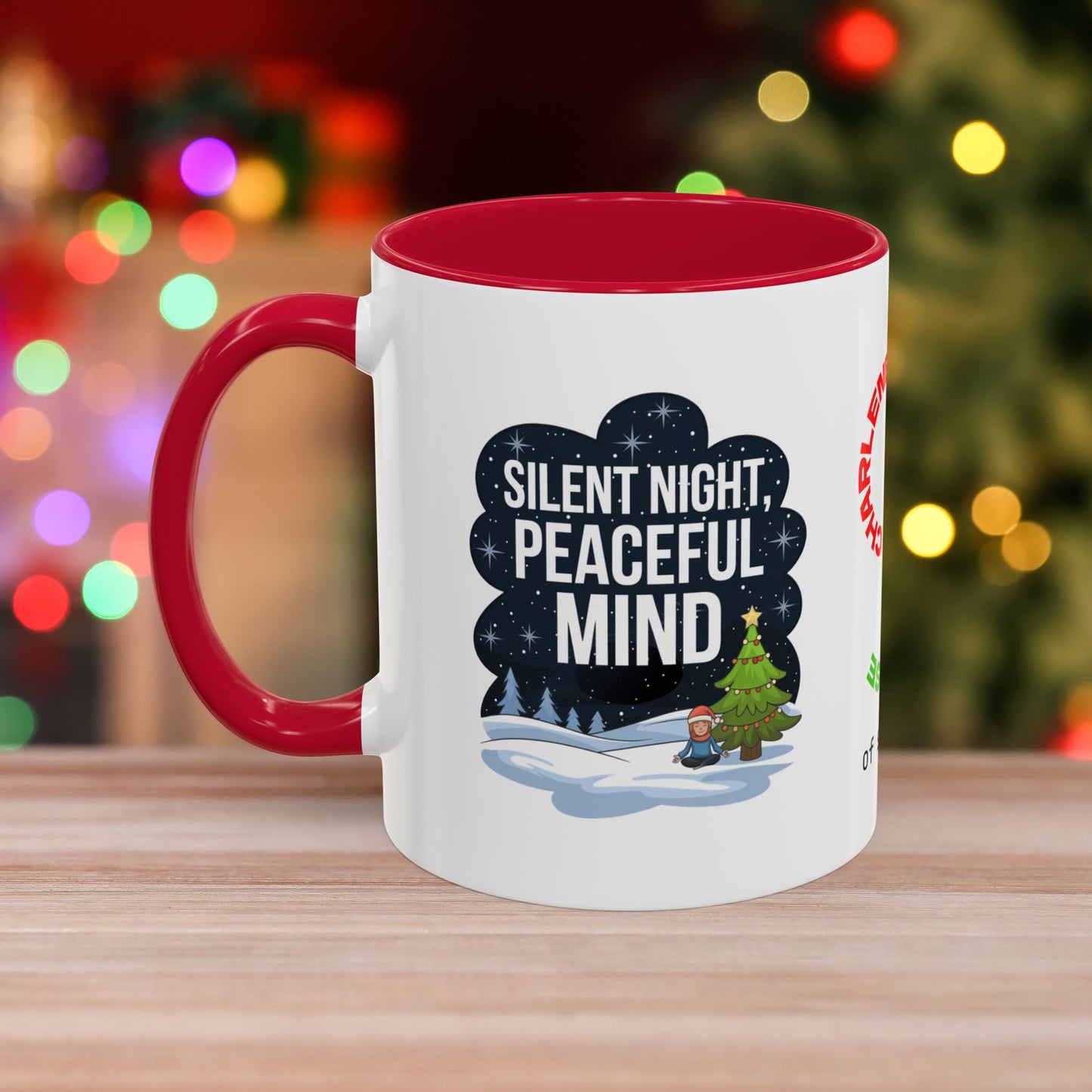 Silent Night Peaceful Mind Mug - Holiday Self-Care Coffee Cup, Thoughtful Mental Health Gift with Red Green or Black Accent