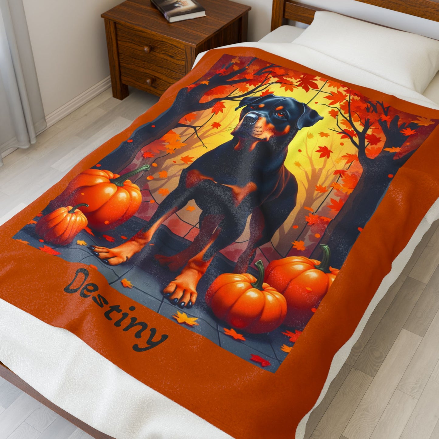 Black and Tan Rottweiler velveteen plush blanket, warm personalized dog throw for Rottie families - MySisterIsASurvivor