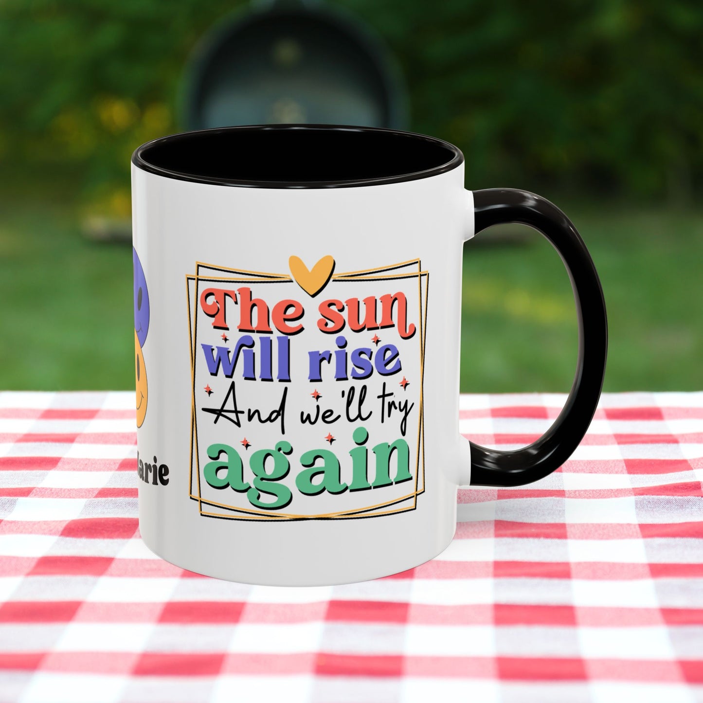 The Sun Will Rise and We’ll Try Again - Personalized Retro Hopeful Mental Health Mug for Strength & Resilience