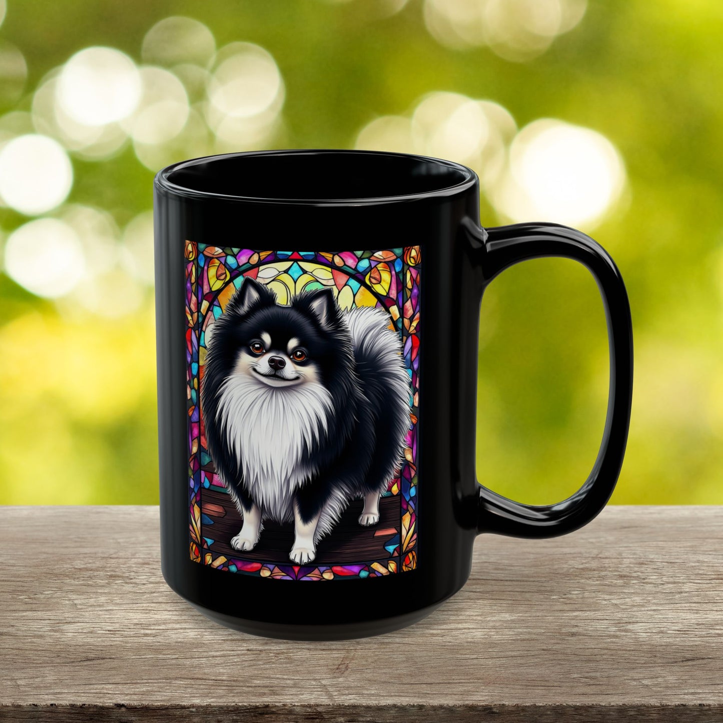 Black and white Pomeranian custom name mug for dog moms