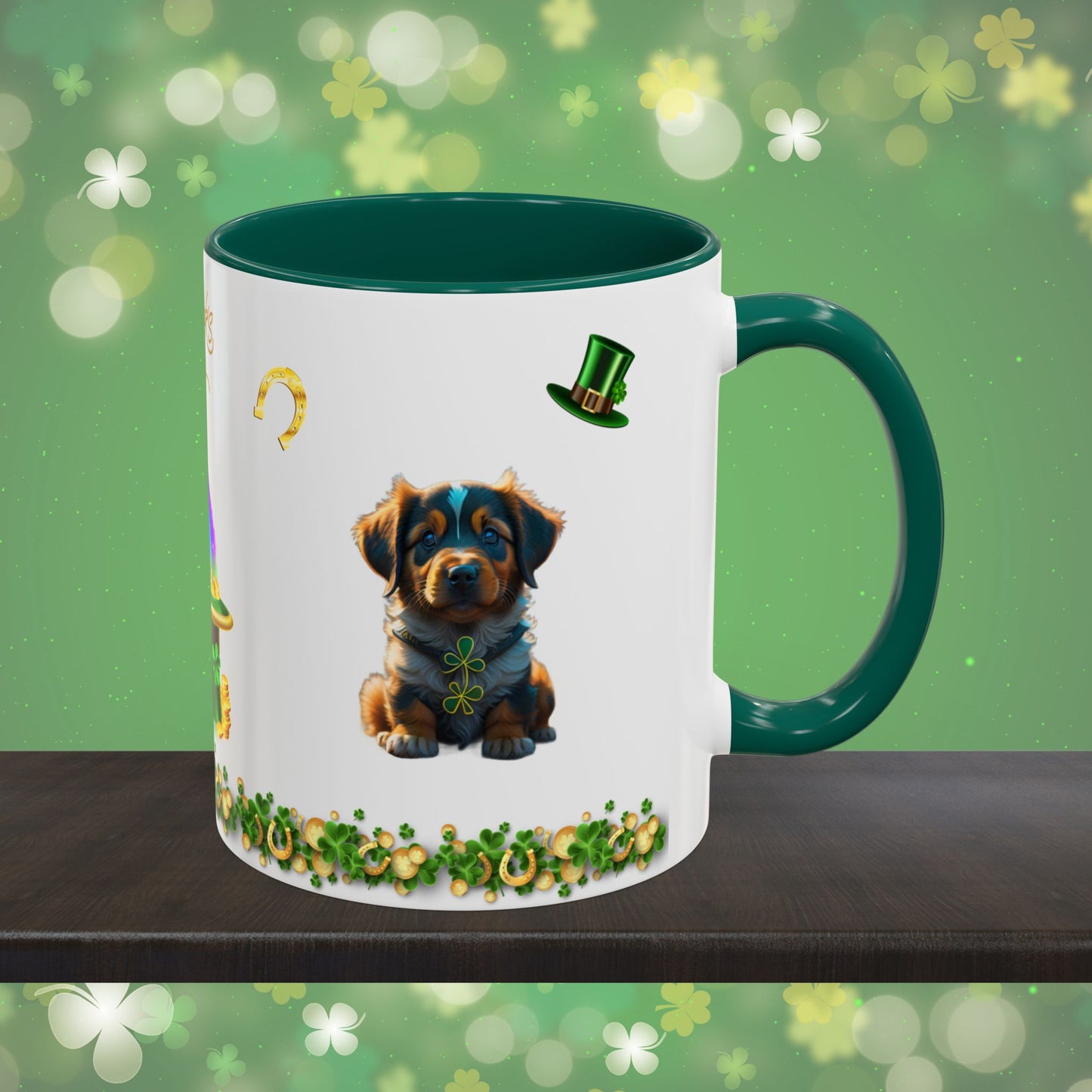 Pup-tastic Serenity: St. Patrick's Day Two-Tone Coffee Mug - Festive Ceramic Mug for Positivity & Mindfulness