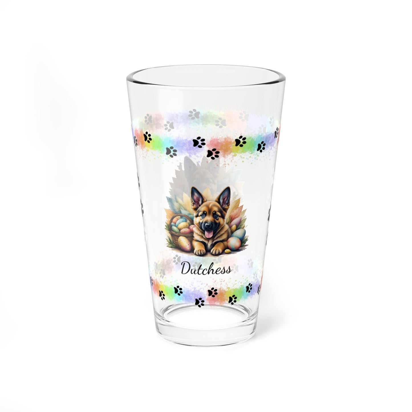 German Shepherd (Saddle) Personalized Easter Puppy 16oz Pint Glass - Custom Dog Design, Mental Health Gift, Easter Décor, and Festive Celebrations