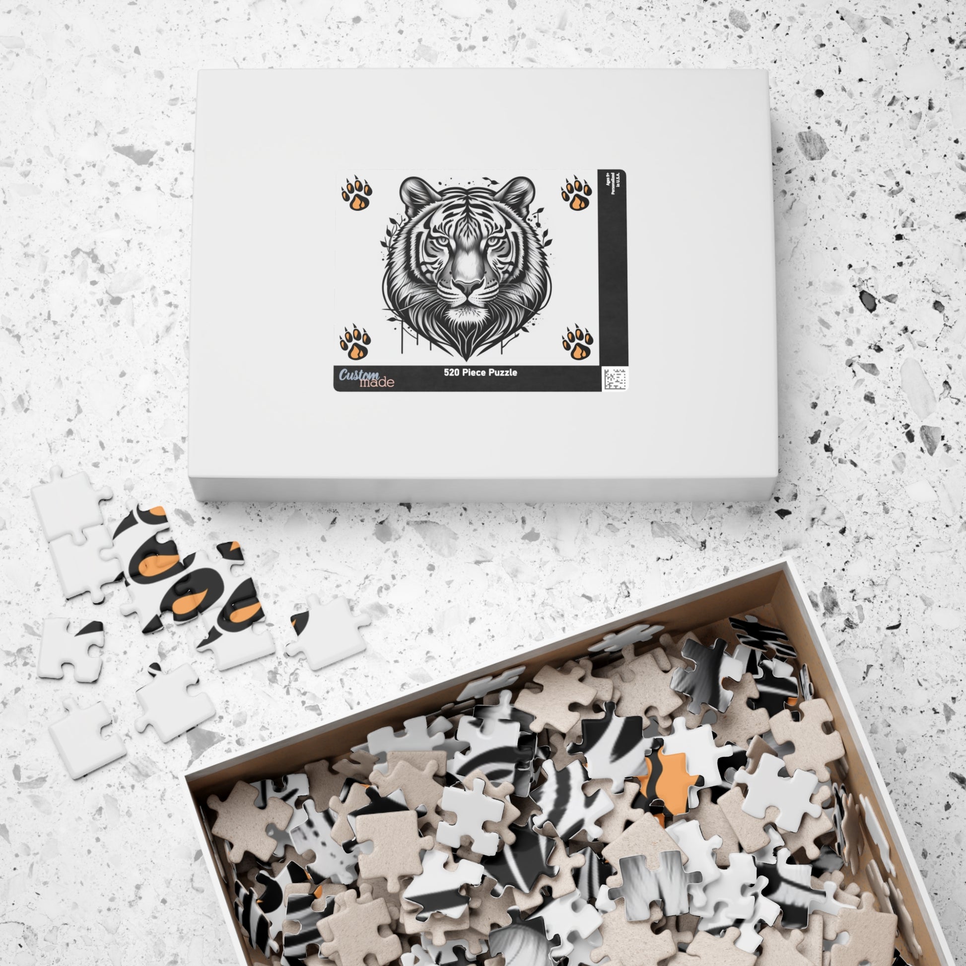 Roaring tiger in vivid jungle scenery, featured on a puzzle designed to inspire boldness and determination