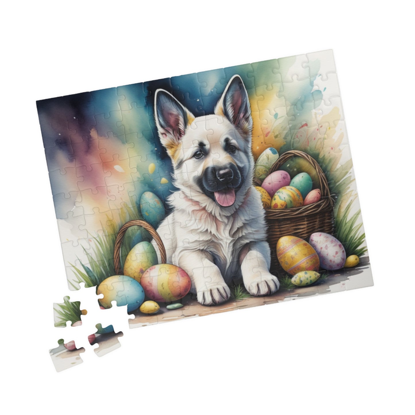 German Shepherd (White) Easter Puppy Puzzle - Dog Lovers, Mental Health Benefits, Holiday Fun, Mindfulness, Stress Relief, Festive Gift