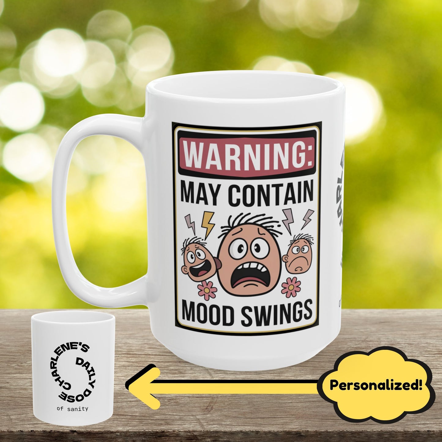 Warning: May Contain Mood Swings Funny Mental Health Mug, Stylish Ceramic Coffee Cup, Positive Affirmation Gift, Anxiety Relief, Self-Care Mug, Therapist Office Decor