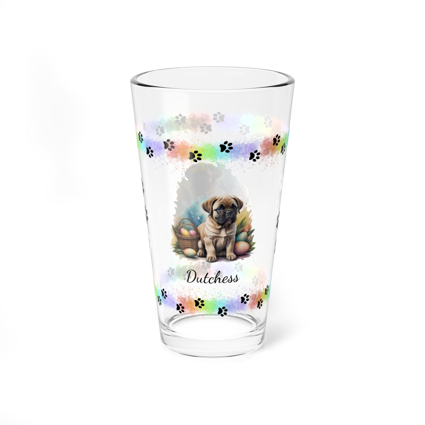 English Mastiff Personalized Easter Puppy 16oz Pint Glass - Custom Dog Design, Mental Health Gift, Easter Décor, and Festive Celebrations