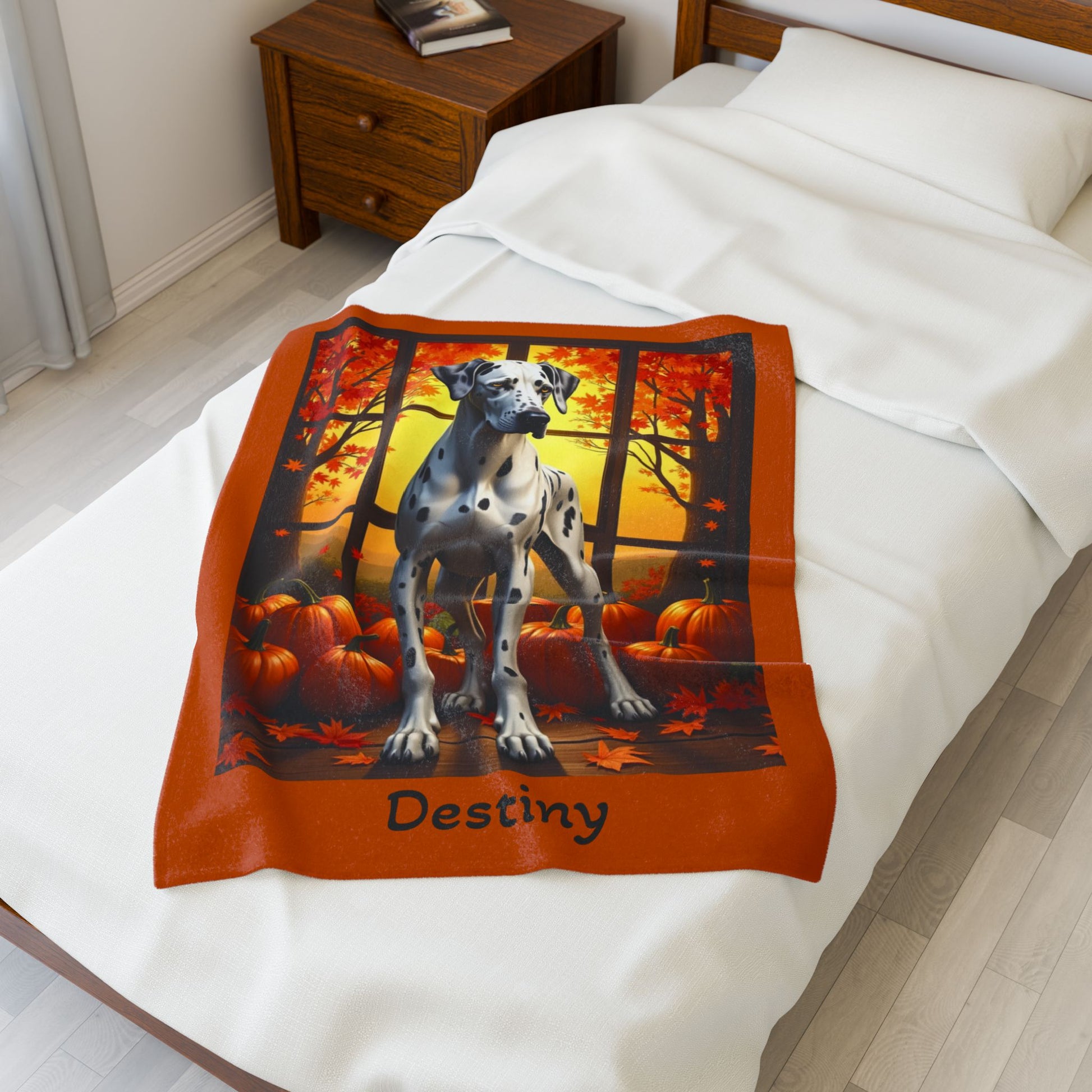 Great Dane Harlequin Coat Velveteen Plush Blanket, Soft Plush Dog Throw, Gentle Giant Fans