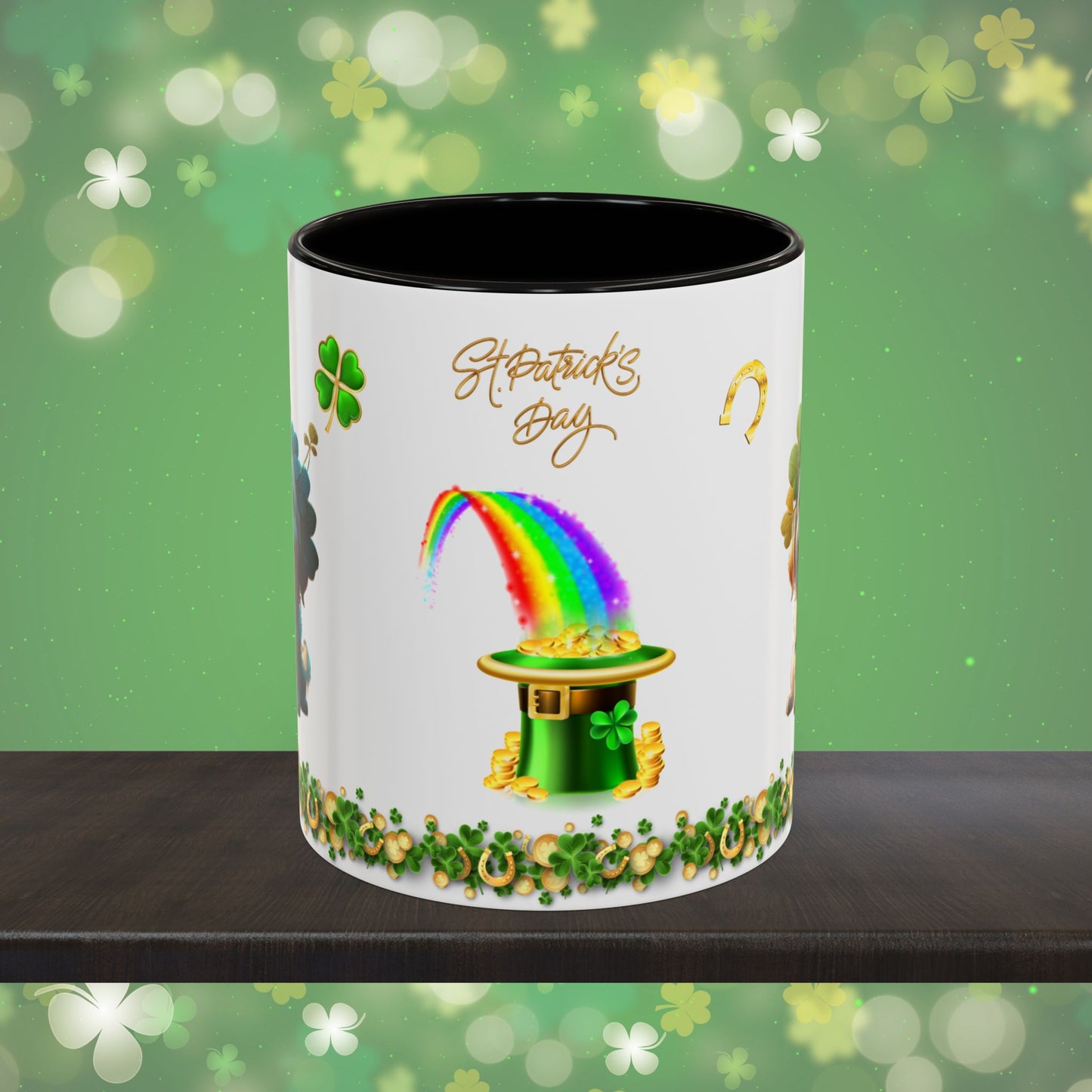 Pawsitive Paddy's Parade: St. Patrick's Day Two-Tone Coffee Mug - Festive Ceramic Mug for Positivity & Mindfulness