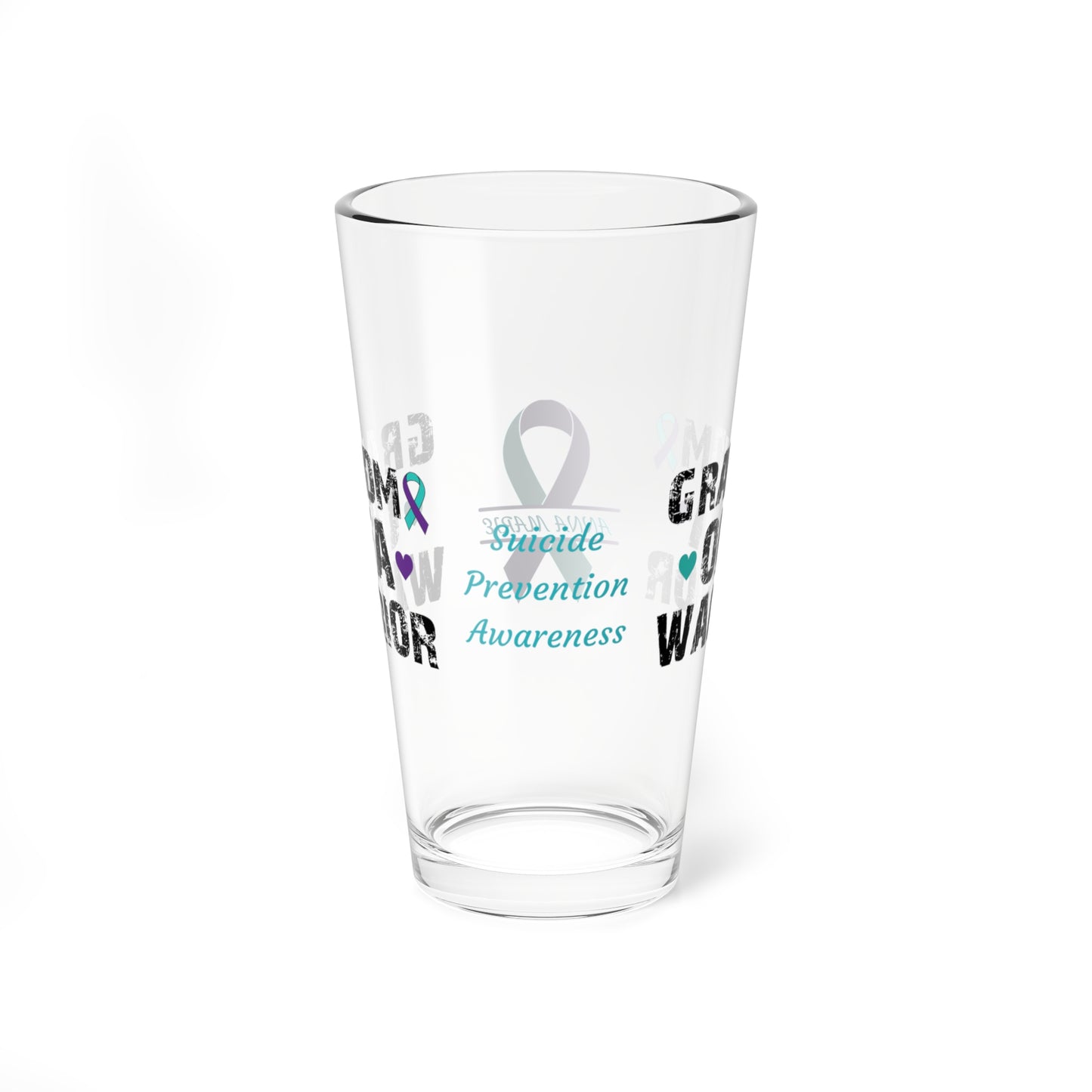 Grandma of a Warrior: Personalized Suicide Prevention Awareness Warrior Pint Glass - Proud Family Member