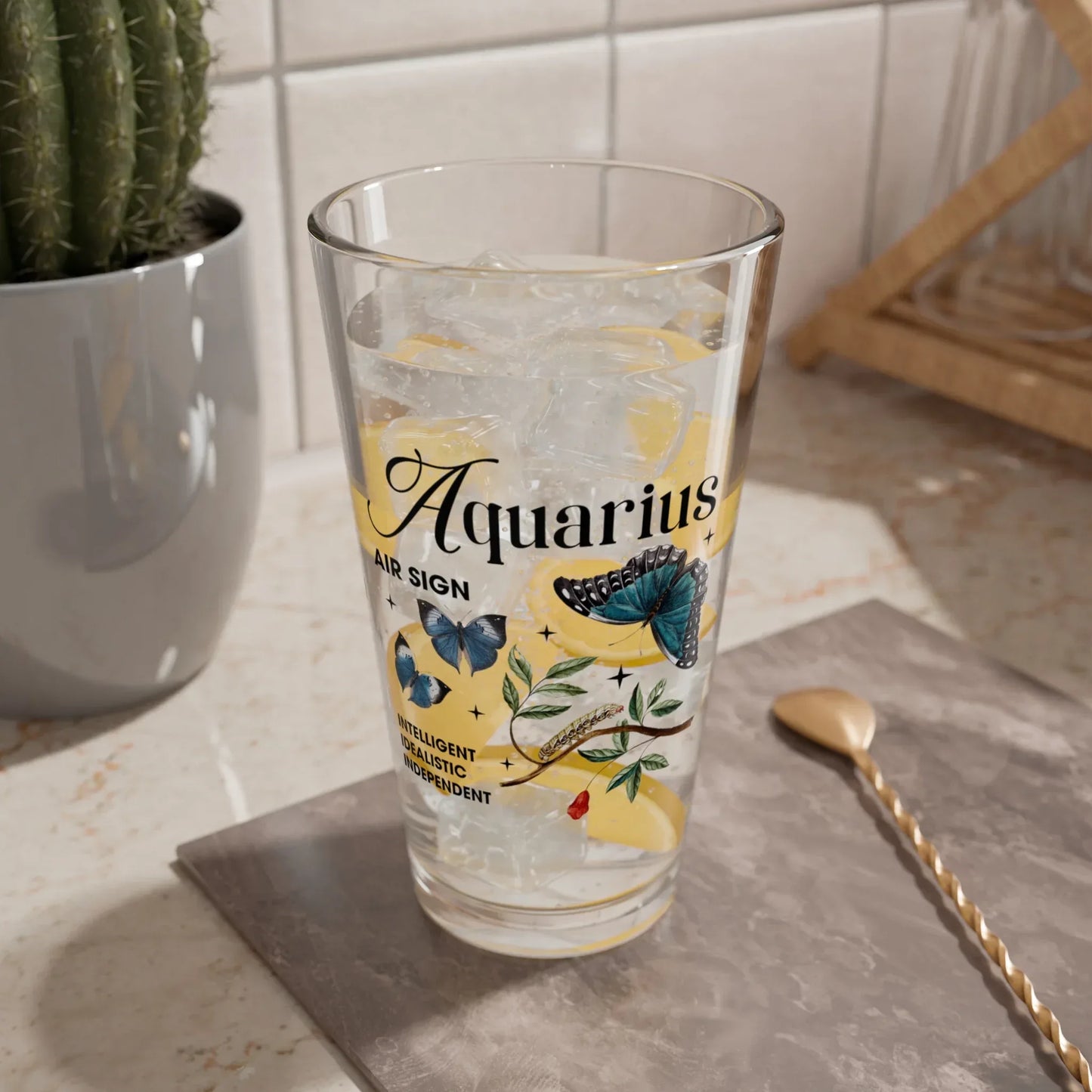 Shop our premium aquarius zodiac pint glass 16oz from MySisterIsASurvivor.