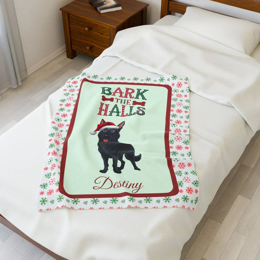 Shop our personalized german shepherd black velveteen plush blanket bark the halls featuring the 50" × 60" style option from MySisterIsASurvivor.