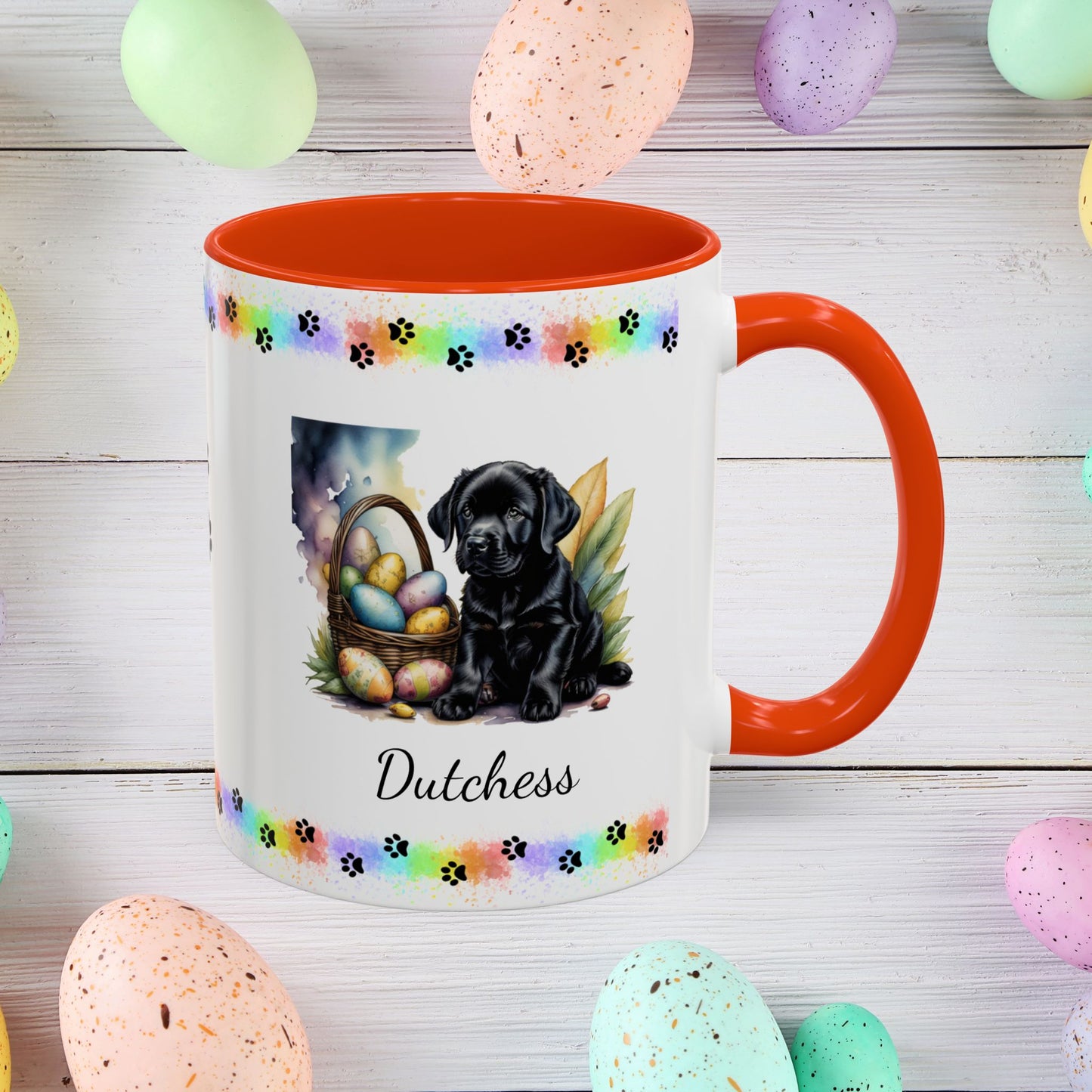 Black Labrador Easter puppy coffee mug, personalized cute dog design, mental health support and cozy sipping