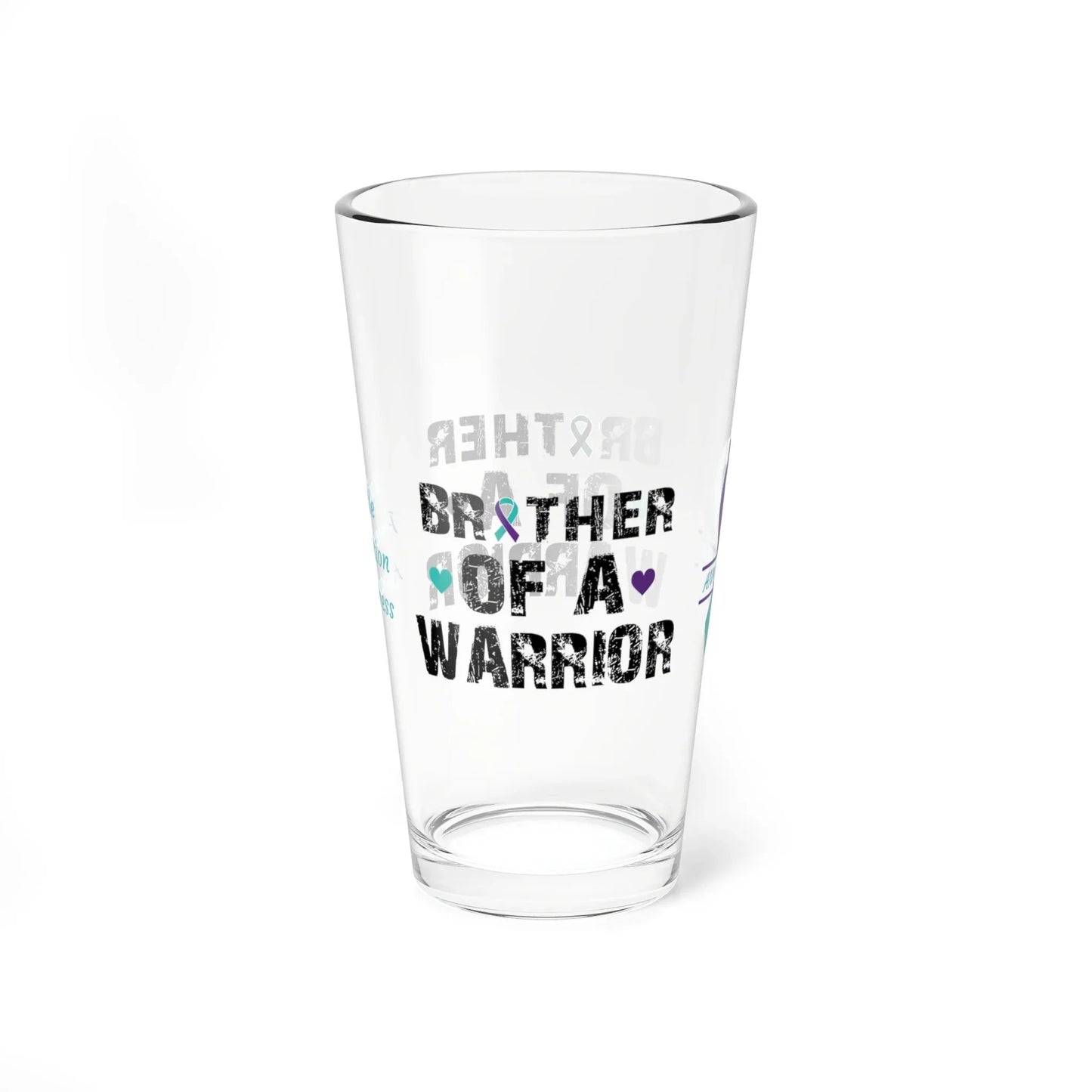 Shop our premium brother of a warrior suicide prevention awareness pint glass 16oz from MySisterIsASurvivor.