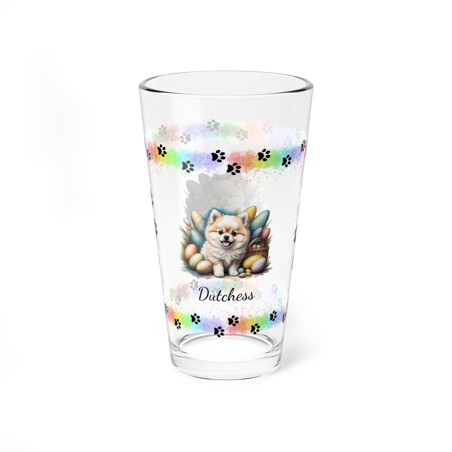 Pomeranian (Cream) Personalized Easter Puppy 16oz Pint Glass - Custom Dog Design, Mental Health Gift, Easter Décor, and Festive Celebrations