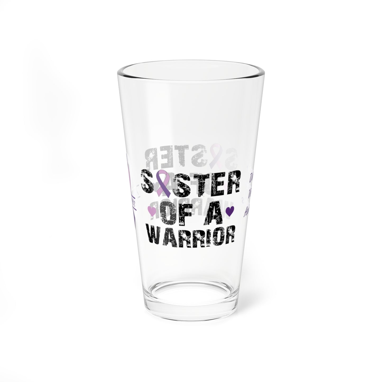 Sister of a Warrior: Personalized Domestic Violence Awareness Warrior Pint Glass - Proud Family Member