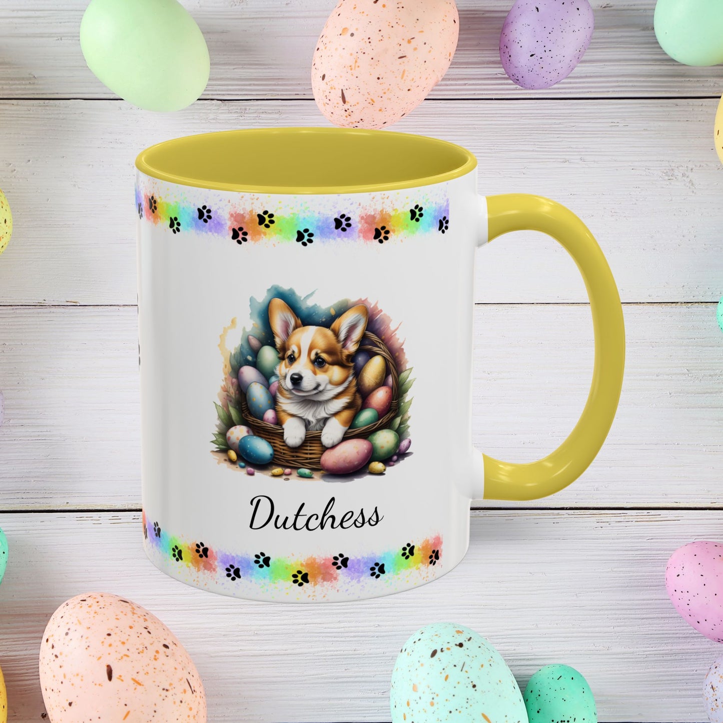 Corgi Easter puppy coffee mug, personalized cute dog gift for mental health support and cozy sipping