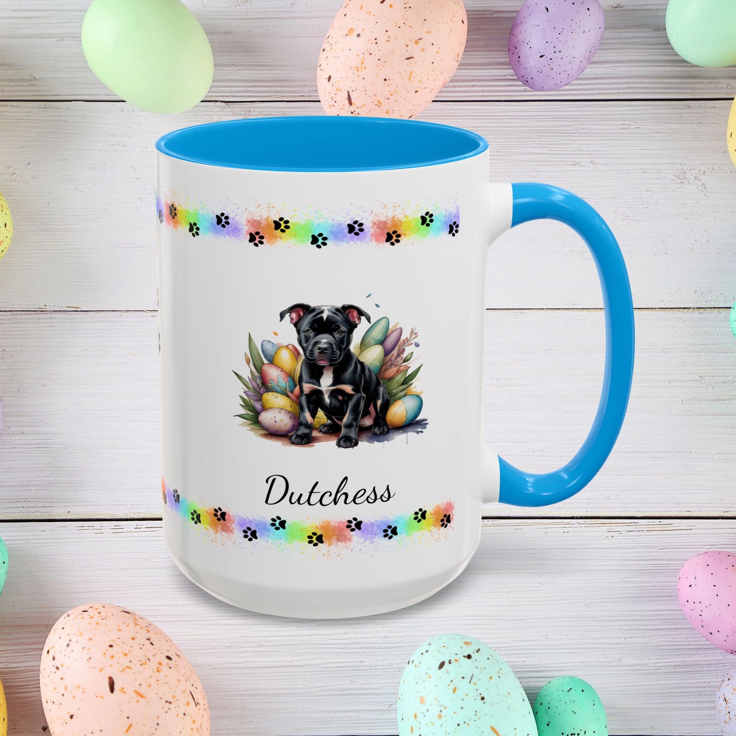 Pitbull Black Easter puppy coffee mug, personalized cute dog gift for mental health awareness and cozy sipping