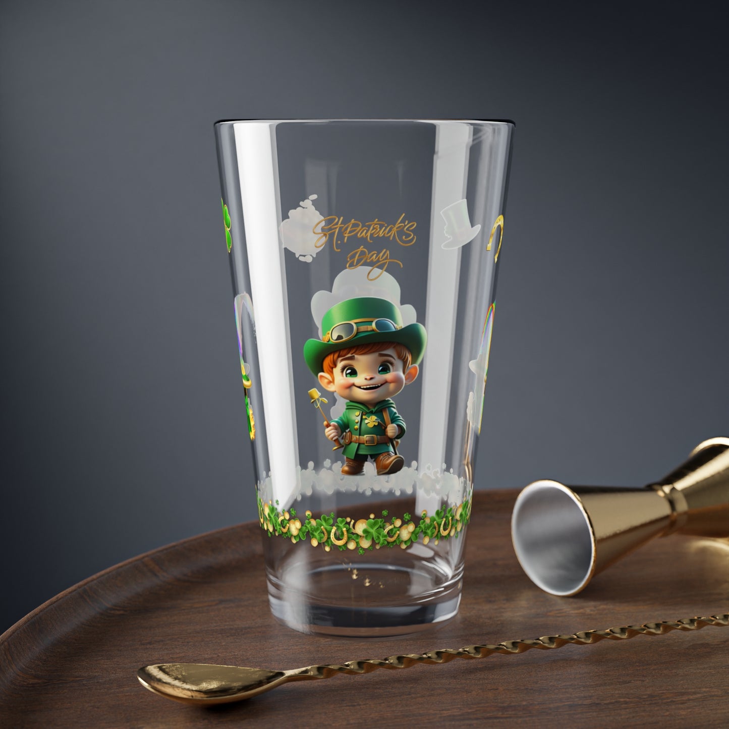 Mindful March Leprechaun: Mindful St. Patrick's Day 16oz Pint Glasses - Festive Design for Positivity & Wellness