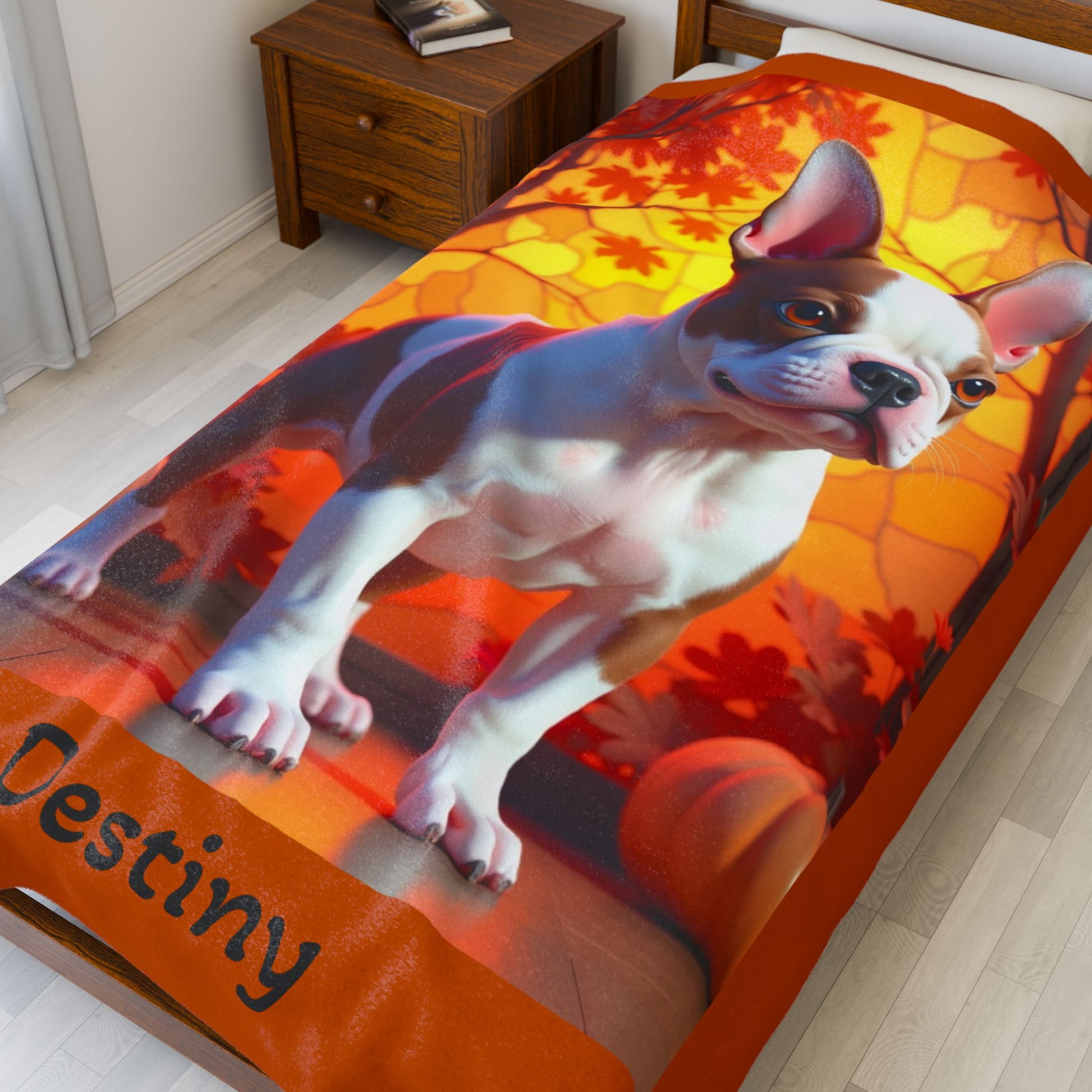 French Bulldog Red & Pied Coat Velveteen Plush Blanket, Personalized Plush Dog Throw