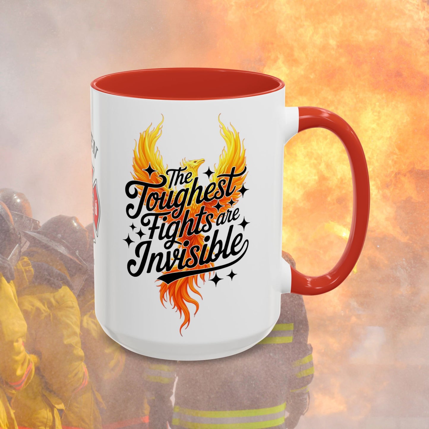 Firefighter Support Custom Mug - The Toughest Fights Are Invisible | Emotional Healing Mug for Firefighters