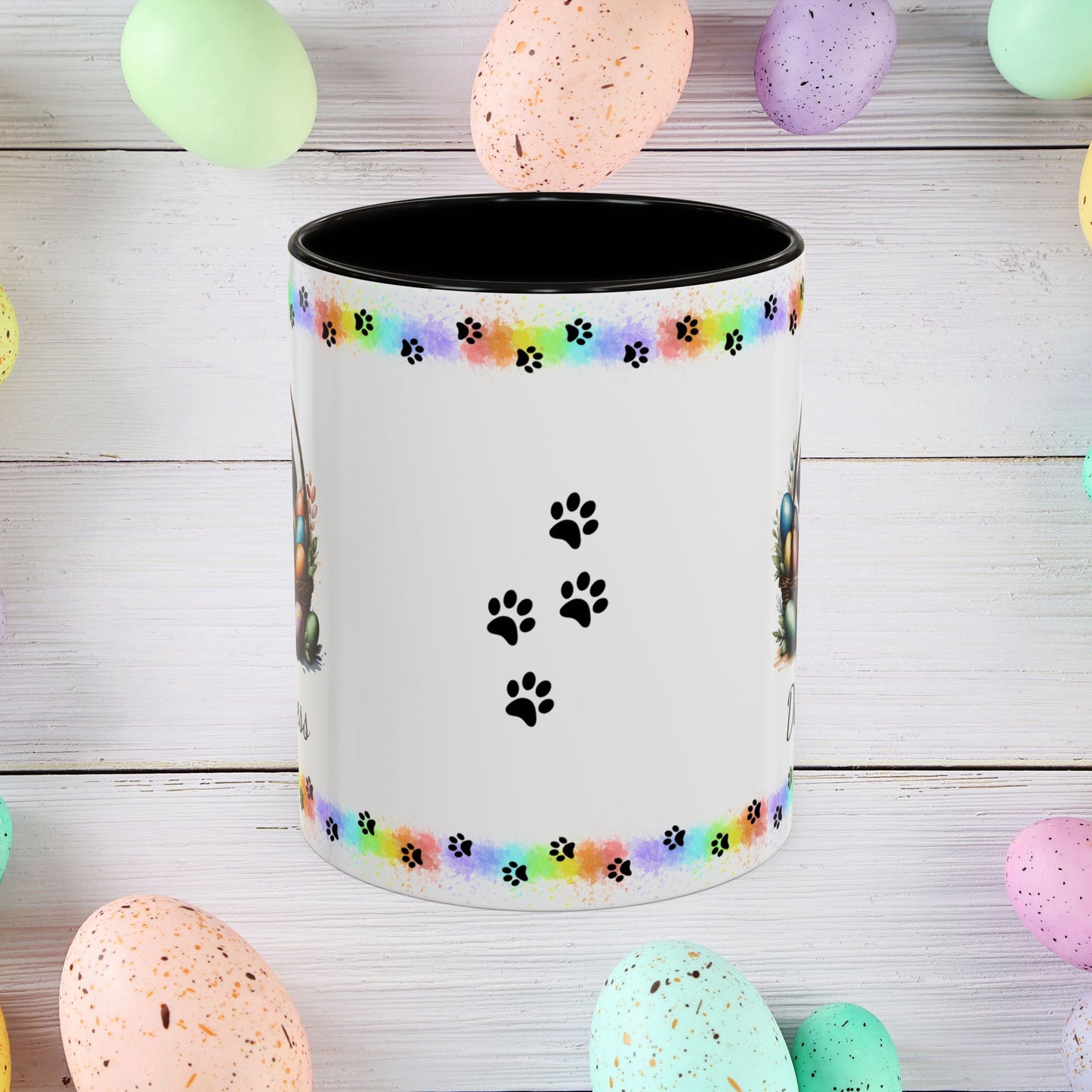 Dachshund personalized Easter puppy mug, cute dog coffee cup gift for mental health awareness and dog lovers