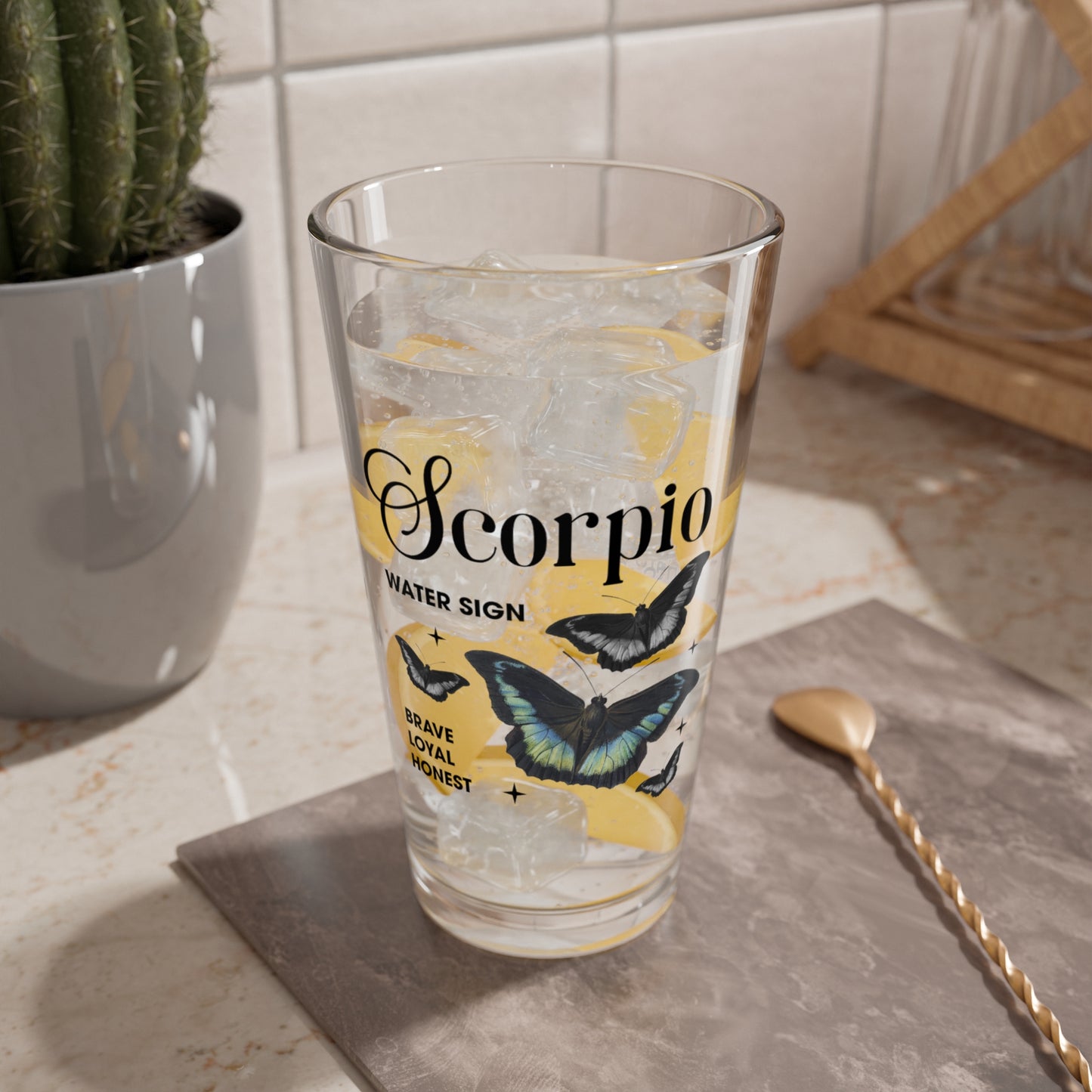 Scorpio custom astrology pint glass, 16oz zodiac star sign birthday drinkware gift