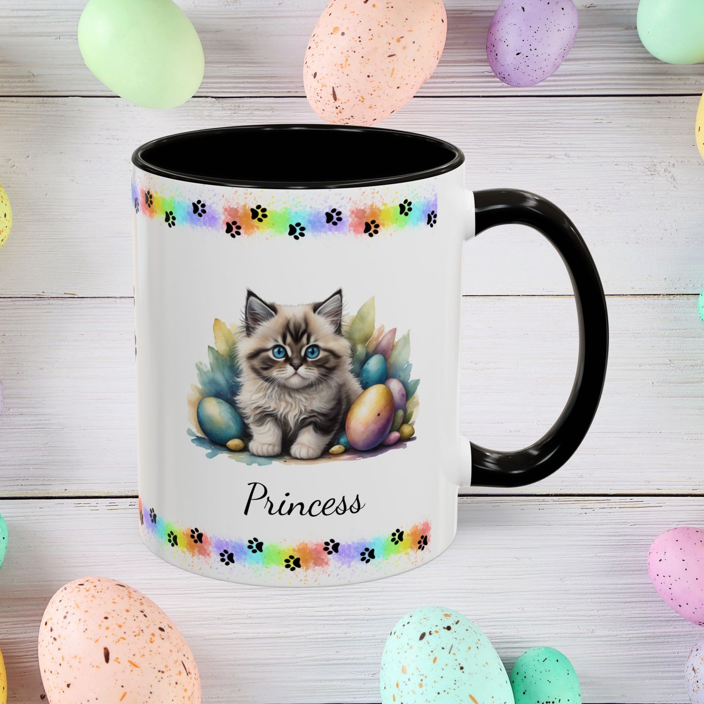 Ragdoll personalized Easter coffee mug, adorable kitten design, cute cat gift for mental health support