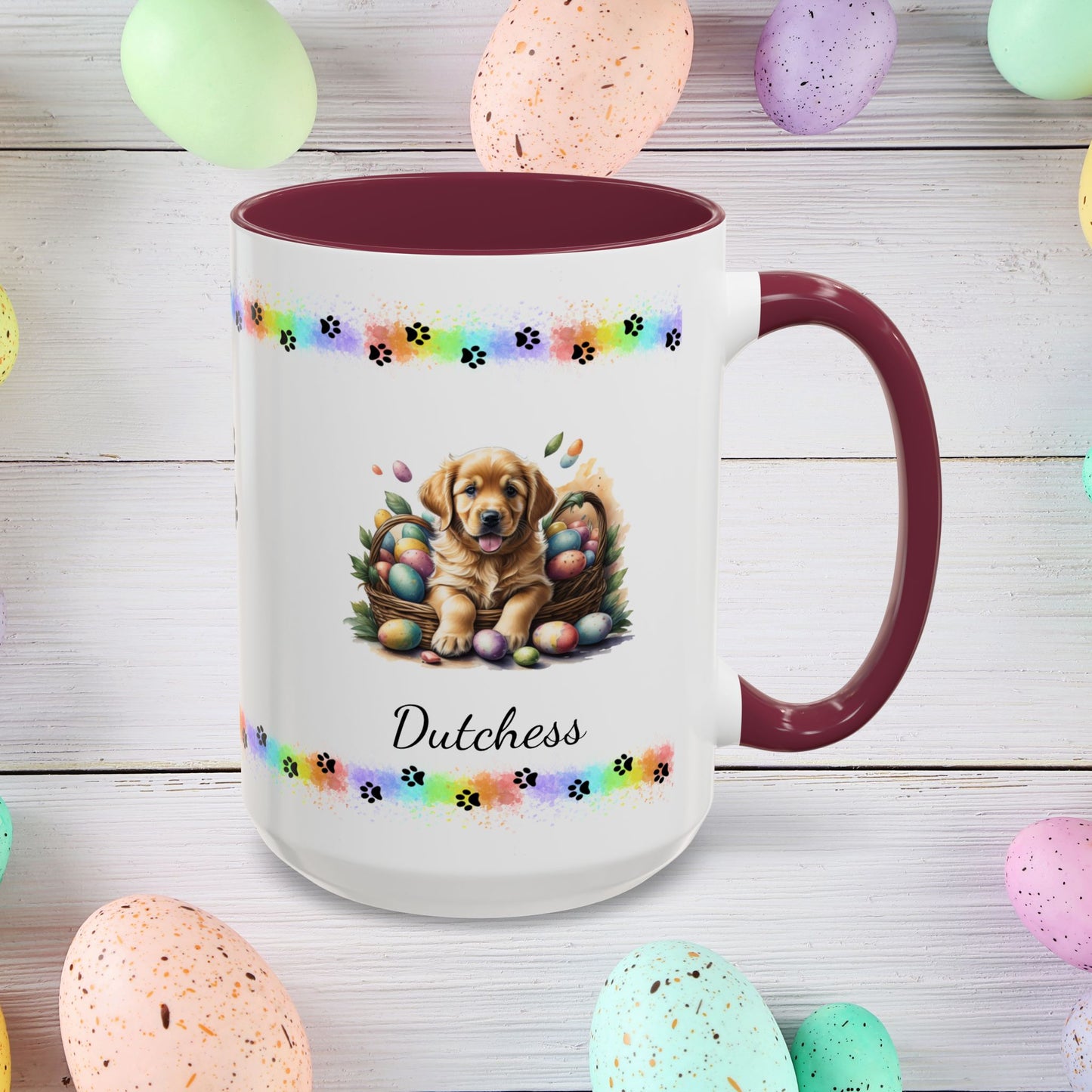 Golden Retriever Easter puppy coffee mug, personalized cute dog gift for mental health awareness and cozy drinks
