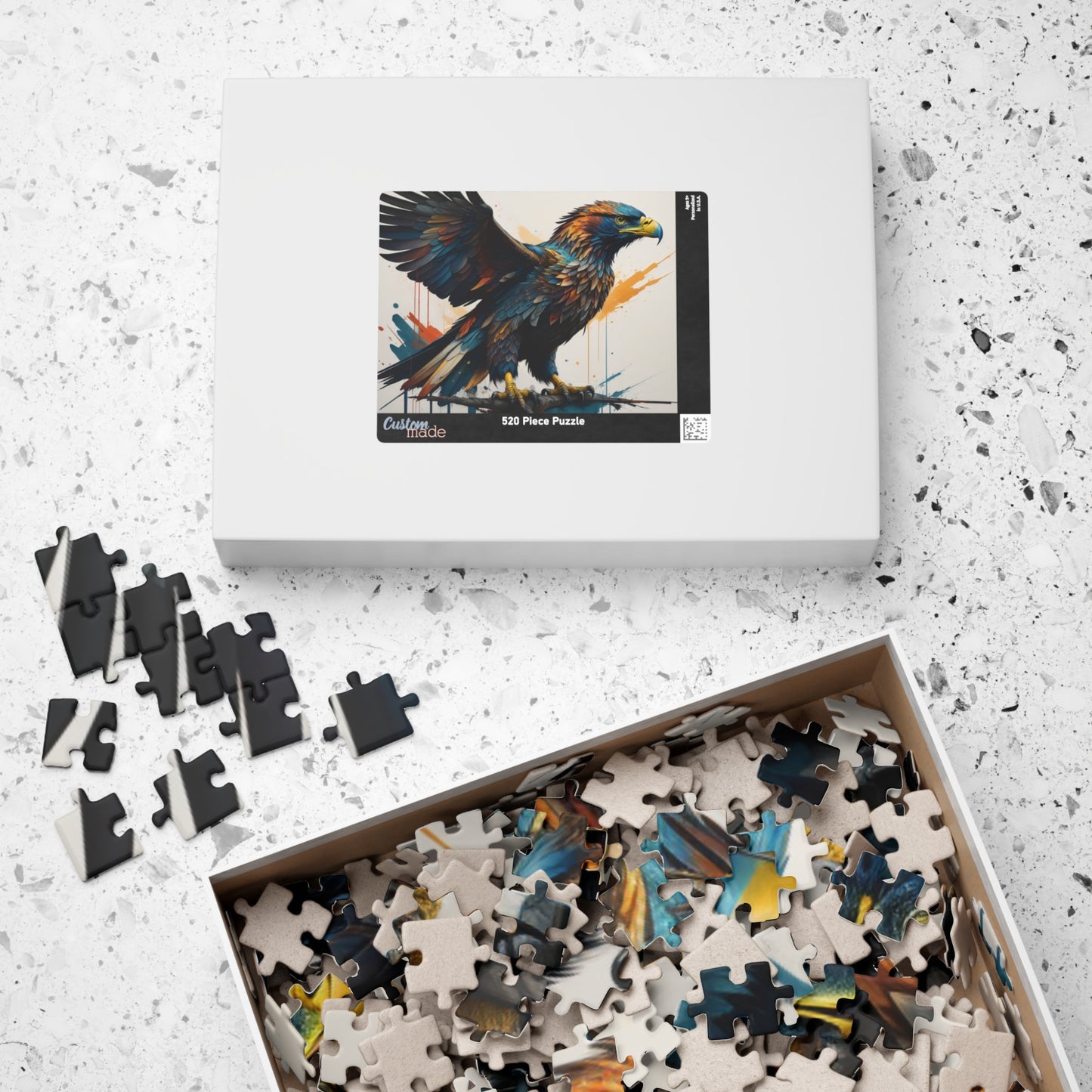 Soaring Eagle Triumph - Full-Body Graffiti Eagle Puzzle with Iridescent Teal Feathers and Paint Splatters