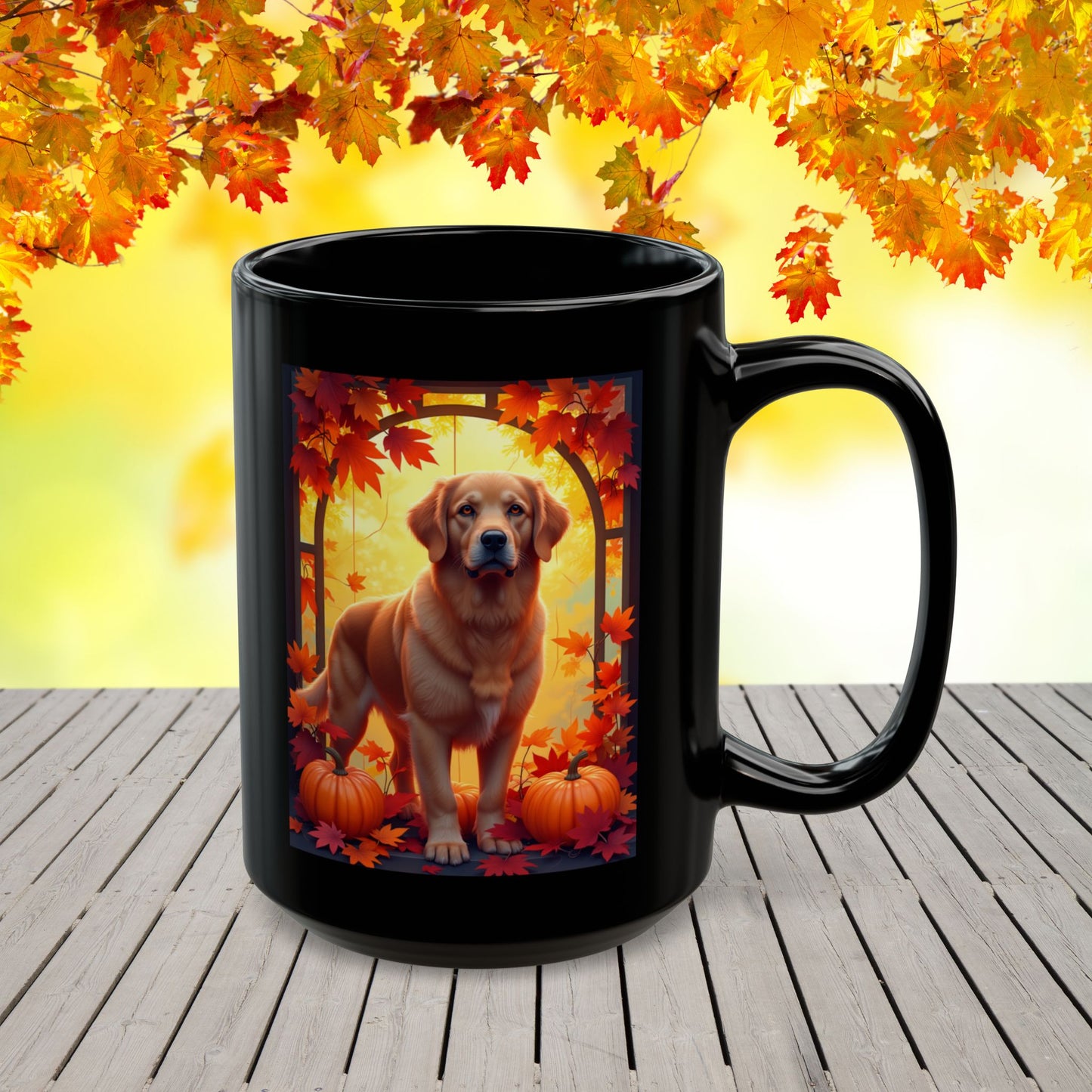 Dark Golden Retriever autumn mug, personalized coffee cup, custom dog lover fall drinkware - MySisterIsASurvivor