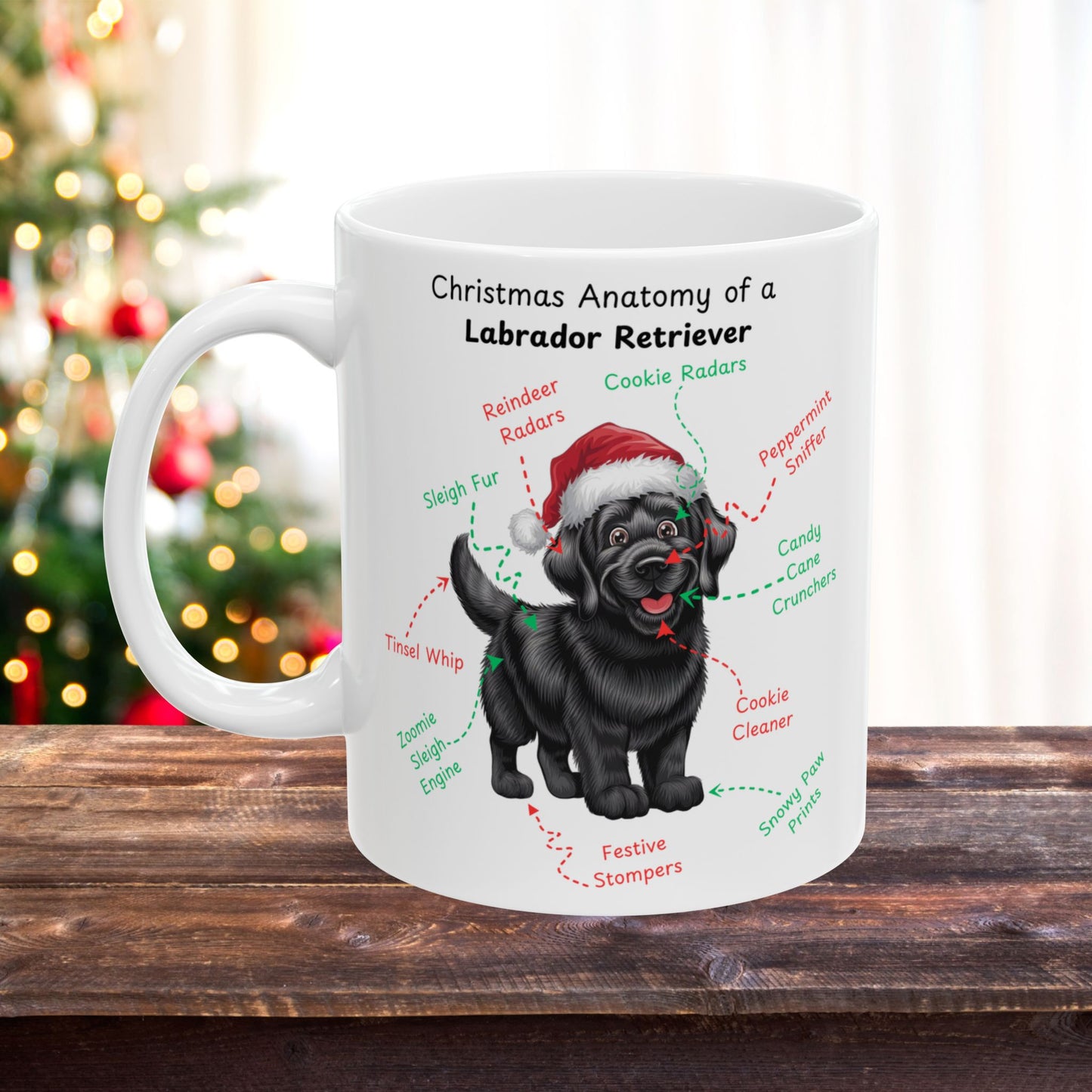 Labrador Retriever (Black) Personalized Christmas Dog Anatomy Mug, Funny Holiday Gift for Dog Lovers, Festive Dog Breed Coffee Cup