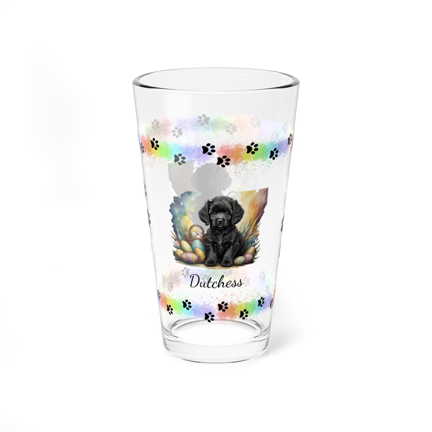 Poodle (Black) Personalized Easter Puppy 16oz Pint Glass - Custom Dog Design, Mental Health Gift, Easter Décor, and Festive Celebrations
