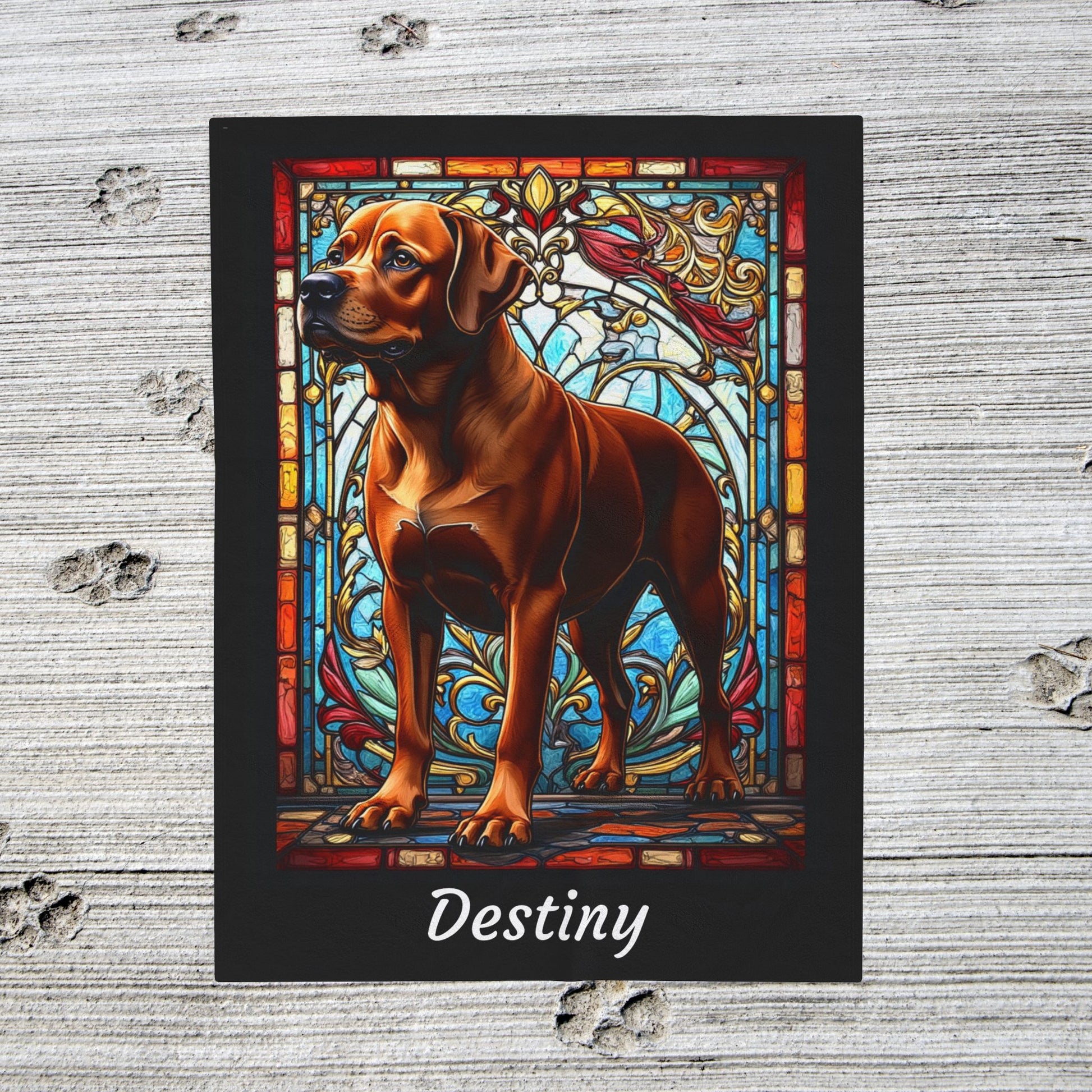 Rottweiler Rare Red Coat Blanket, Velveteen Plush Stained Glass Dog Throw, Custom Dog Lover Gift