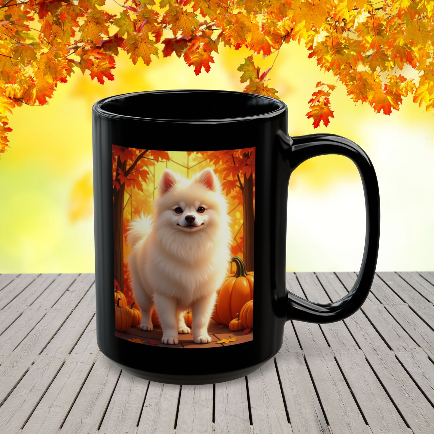 Cream Pomeranian personalized fall mug, custom coffee cup for autumn dog owners and Pom lovers