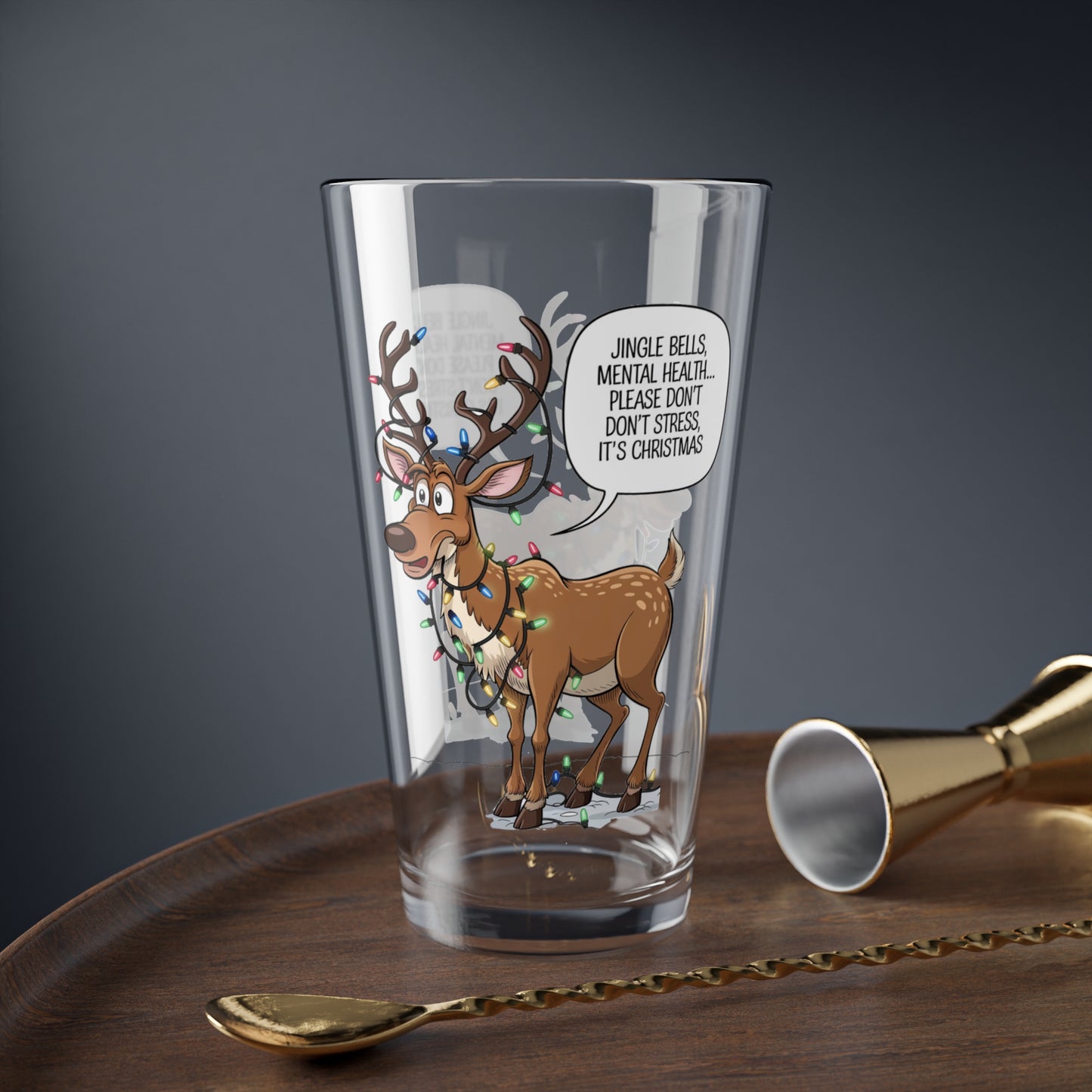 Jingle Bells, Mental Health..., Christmas Pint Glass, 16oz