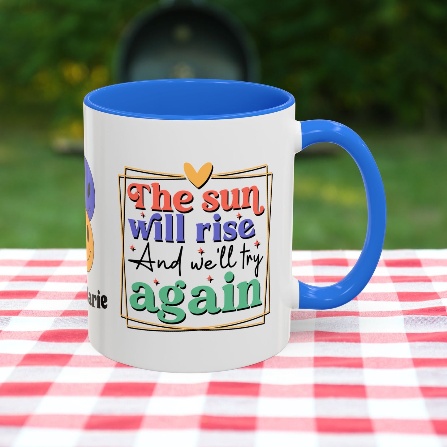 The Sun Will Rise and We’ll Try Again - Personalized Retro Hopeful Mental Health Mug for Strength & Resilience