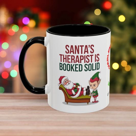 Shop our santas therapist is booked christmas mug featuring the 11oz style option from MySisterIsASurvivor.