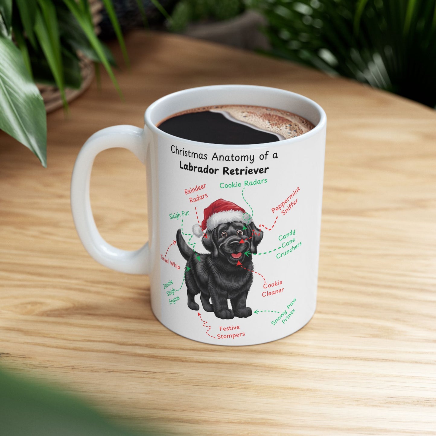 Labrador Retriever (Black) Personalized Christmas Dog Anatomy Mug, Funny Holiday Gift for Dog Lovers, Festive Dog Breed Coffee Cup