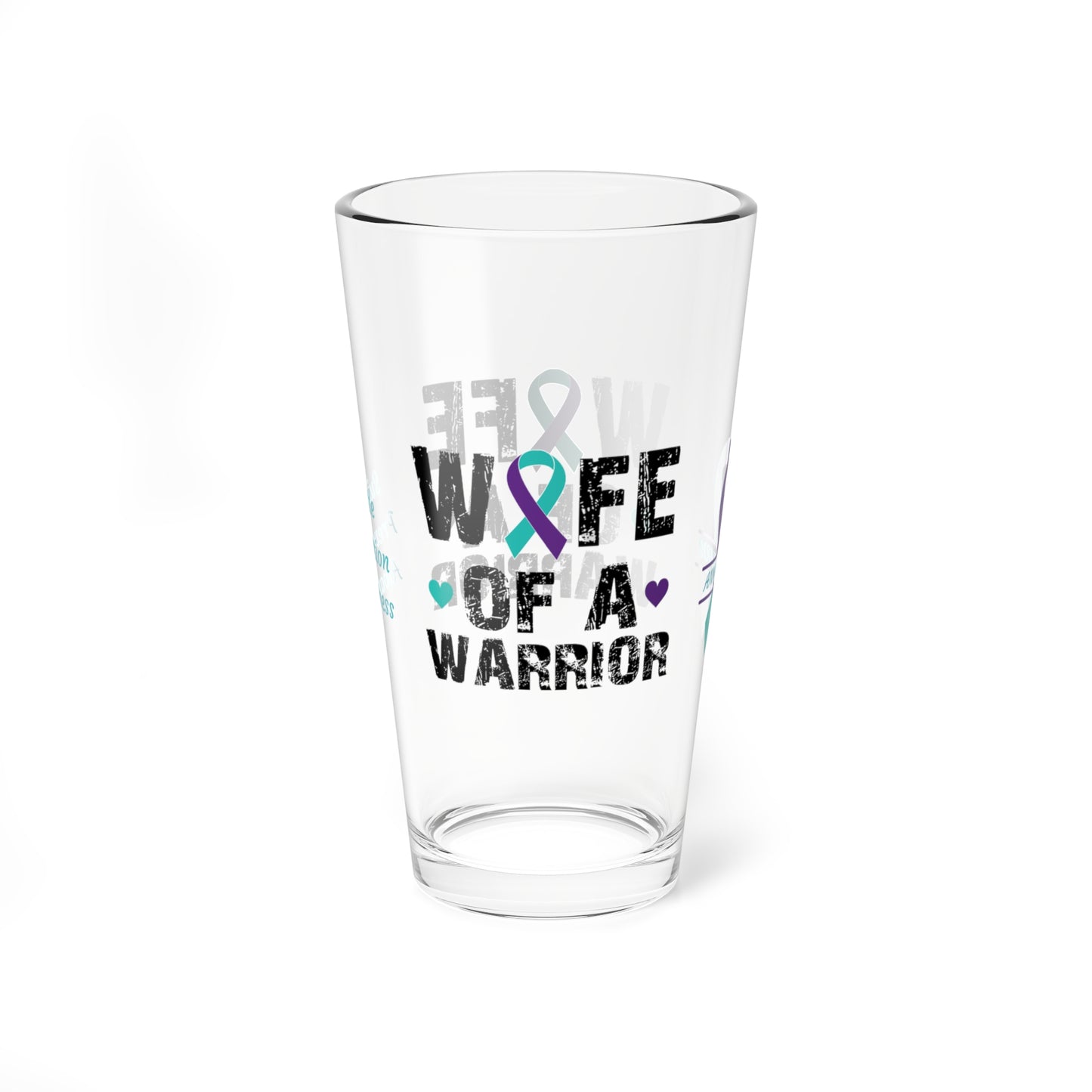 Wife of a Warrior: Personalized Suicide Prevention Awareness Warrior Pint Glass - Proud Family Member