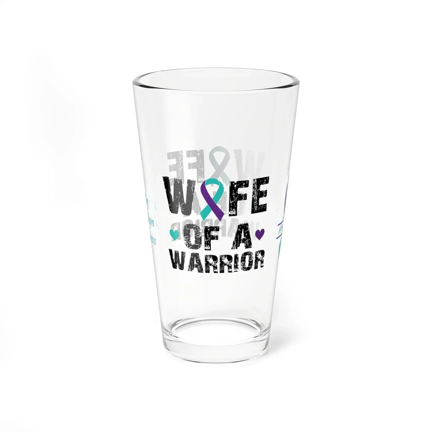 Shop our premium wife of a warrior suicide prevention awareness pint glass 16oz from MySisterIsASurvivor.