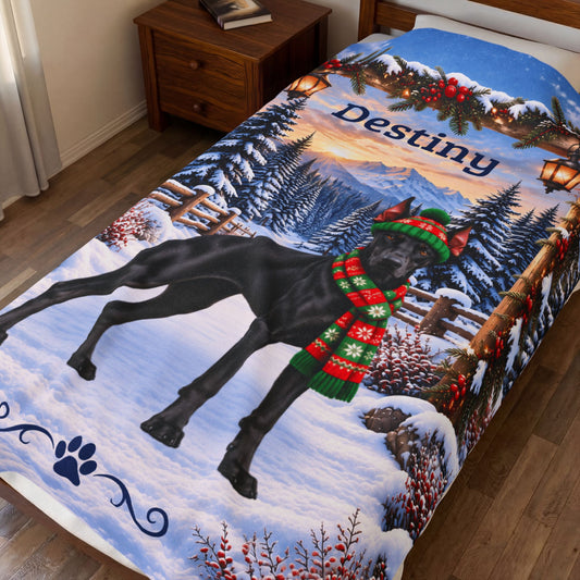Doberman (Black Coat) - Personalized Winter Blanket, Custom Name Velveteen Throw