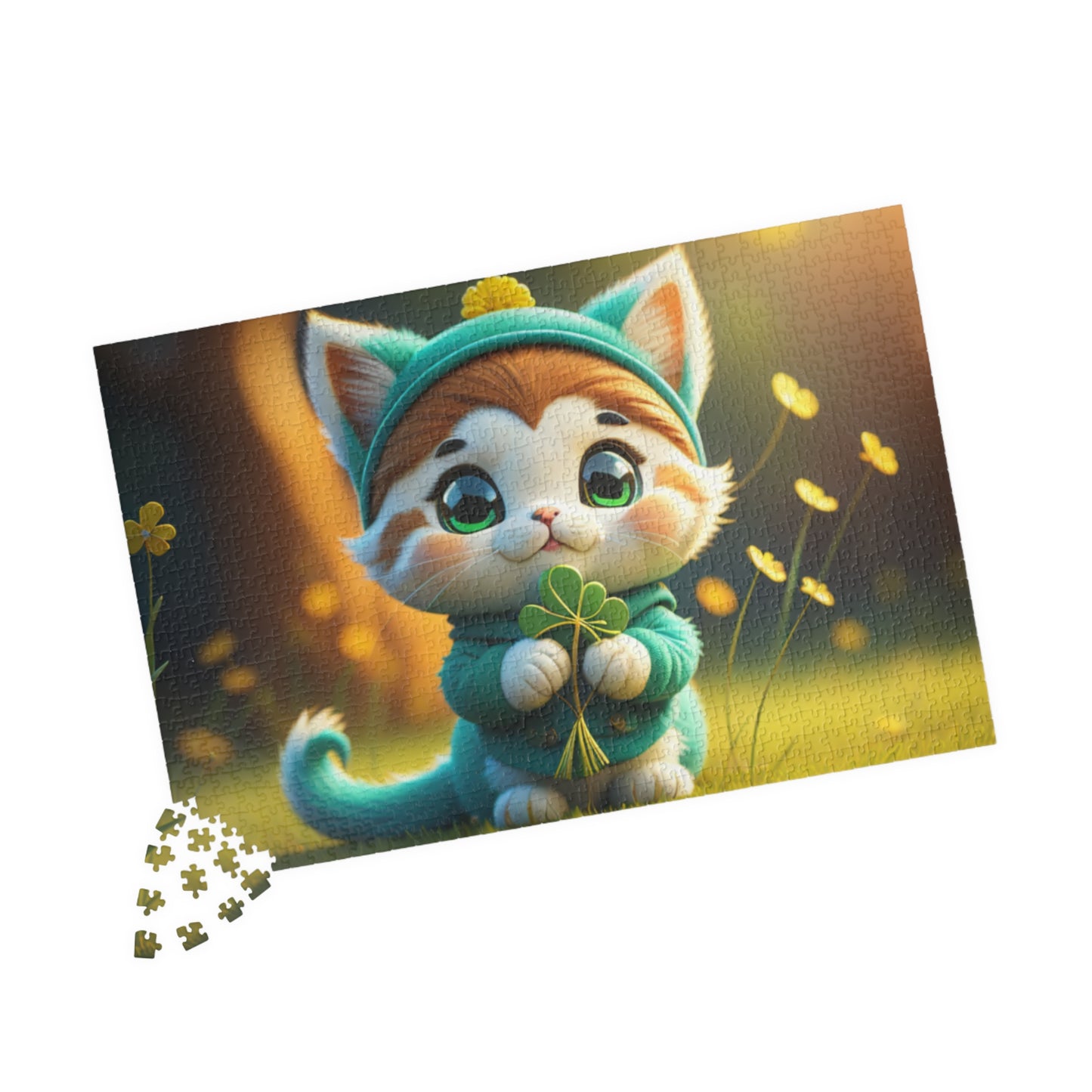 Serene Shamrock Kitty - St. Patrick's Day Mental Health Puzzle