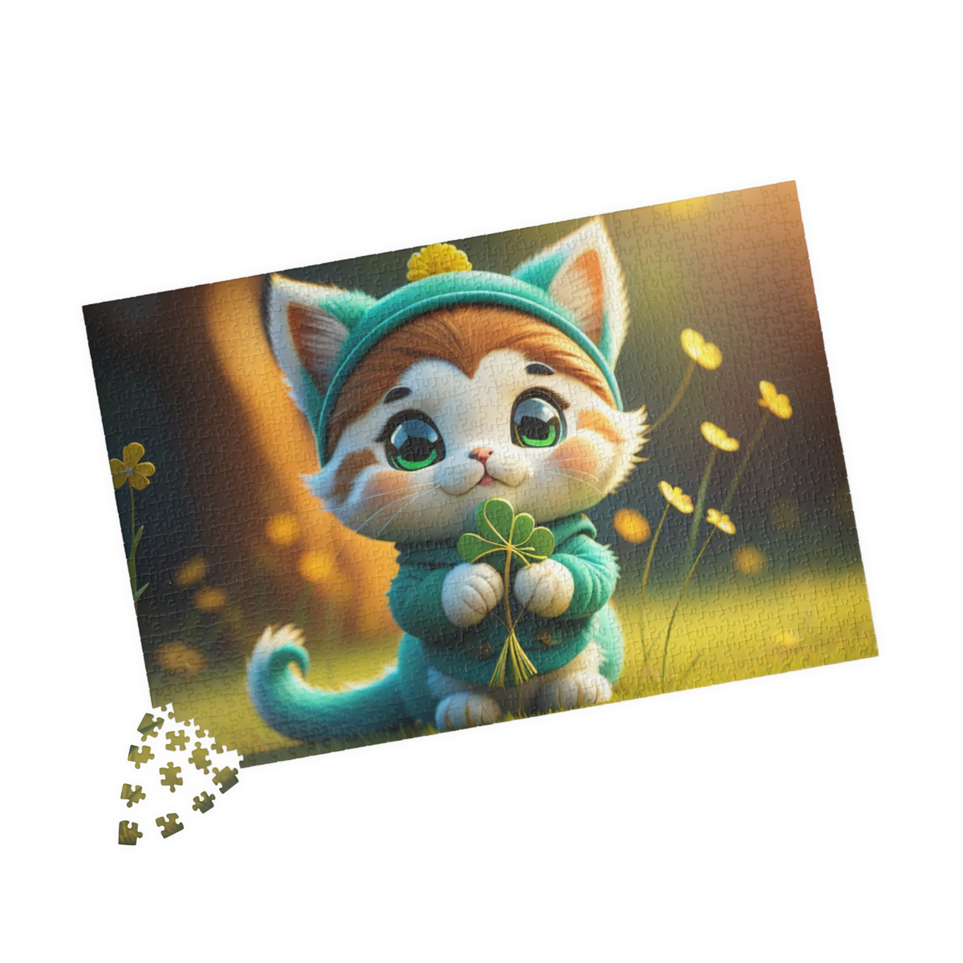 Serene Shamrock Kitty - St. Patrick's Day Mental Health Puzzle