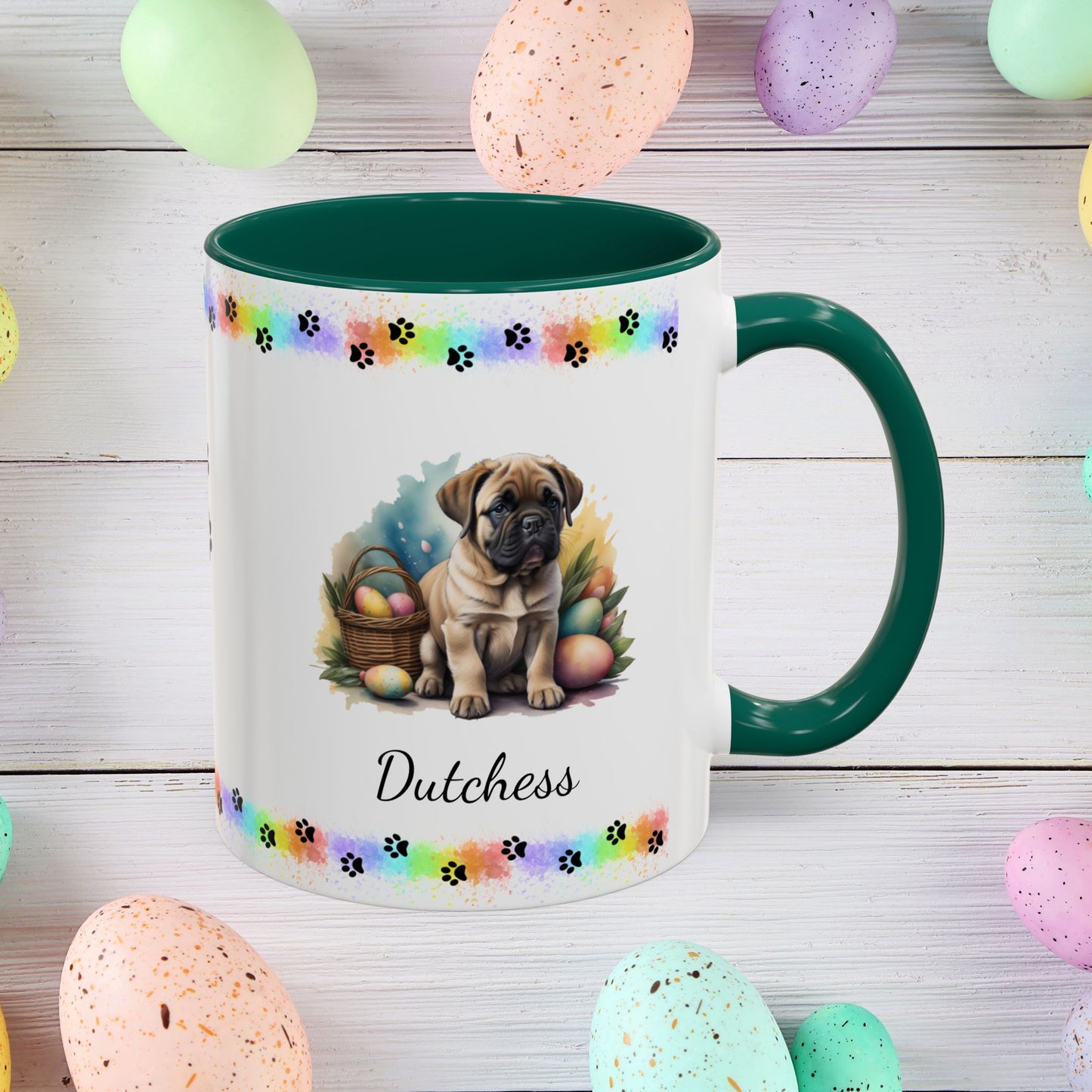 English Mastiff Easter puppy coffee mug, personalized cute dog gift for mental health support, perfect for coffee or tea
